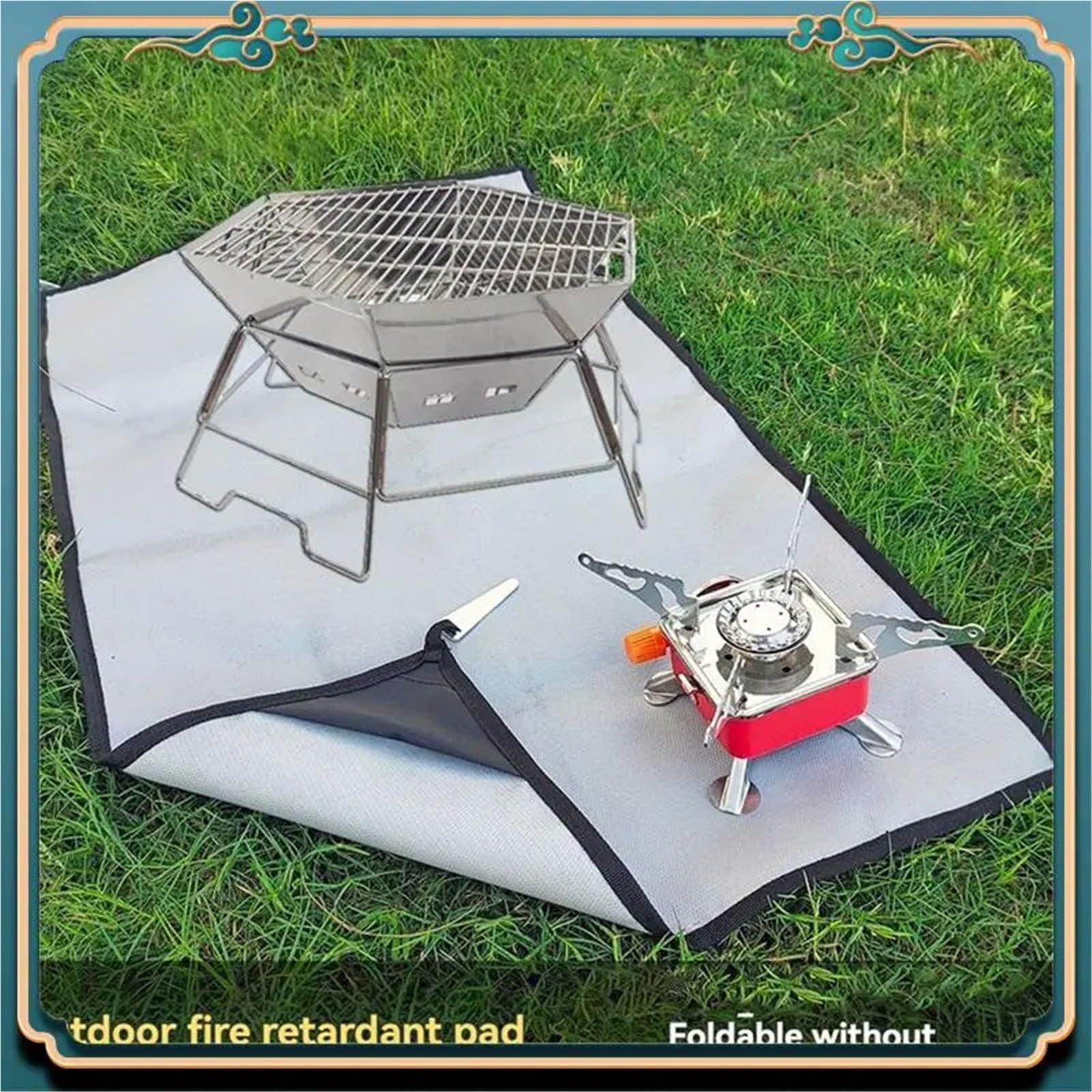 Estera ignífuga for parrilla de camping, estera for estufas o tiendas campaña, protectora for fogatas al aire libre(Light Gray 100x120cm)