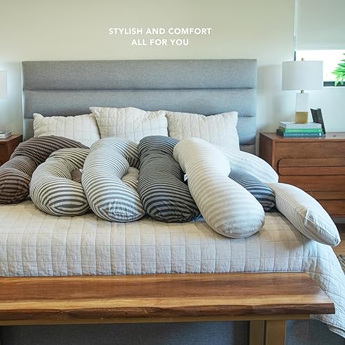 Miniatura 7 de PharMeDoc - Almohadas de embarazo de cuerpo entero en forma de U, funda de jersey color arenapiedra, de embarazo, para dormir, para adultos, de