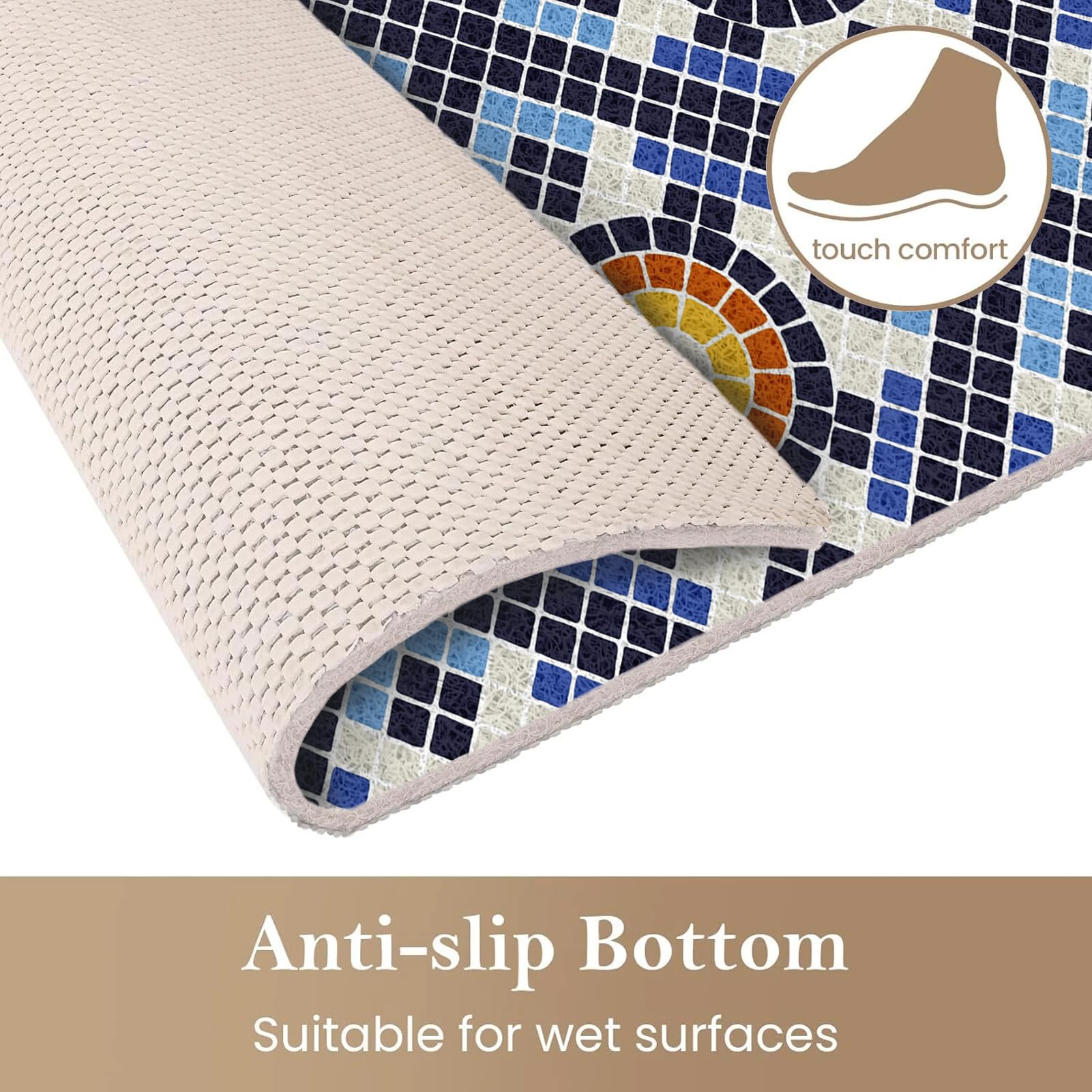 Alfombrilla de ducha antideslizante de lufa 80 x 80 cm, alfombrilla de ducha para interior, alfombrilla rectangular con drenaje para zonas húmedas, almohadilla de baño de PVC para ancianos, azul