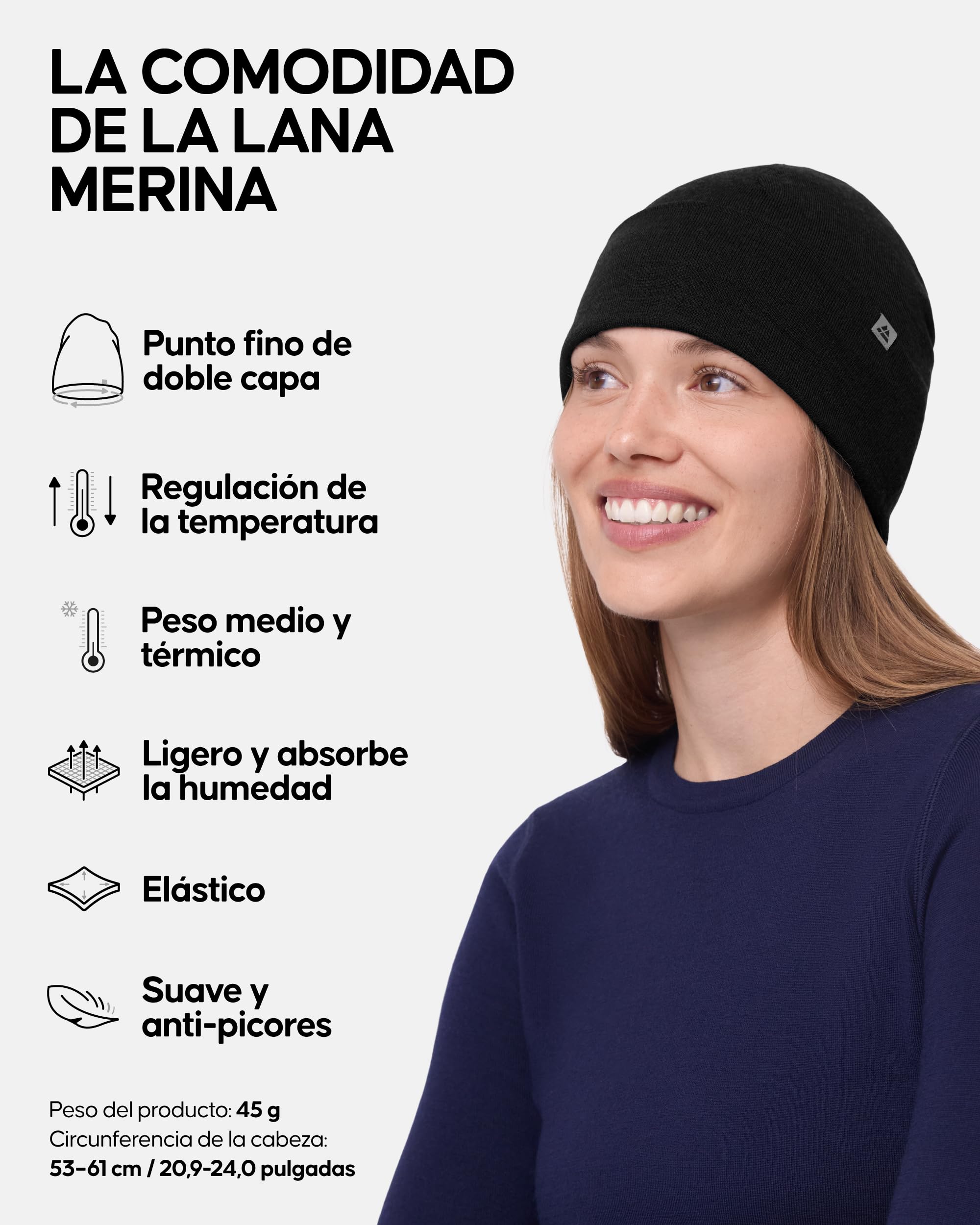 DANISH ENDURANCE Gorro Invierno Hombre y Mujer de Lana Merino Deportivo, Mezcla Técnica, Unisex - Gorras de Hombre Invierno, Gorro Invierno Mujer. Gorro Hombre