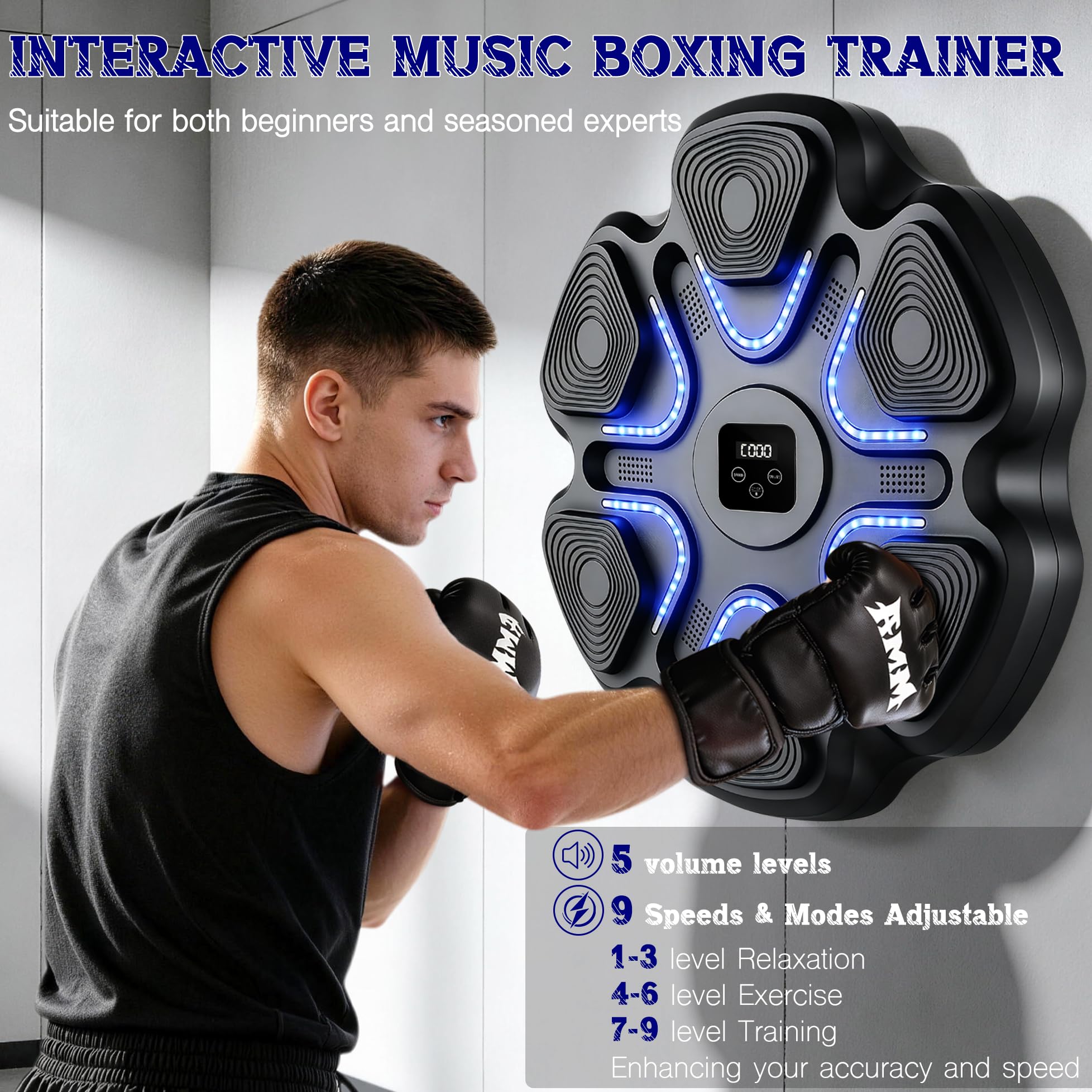 Macchina da boxe musicale per adulti, da parete, con guantoni da boxe, attrezzatura per allenamento musicale per allenamento in palestra a casa