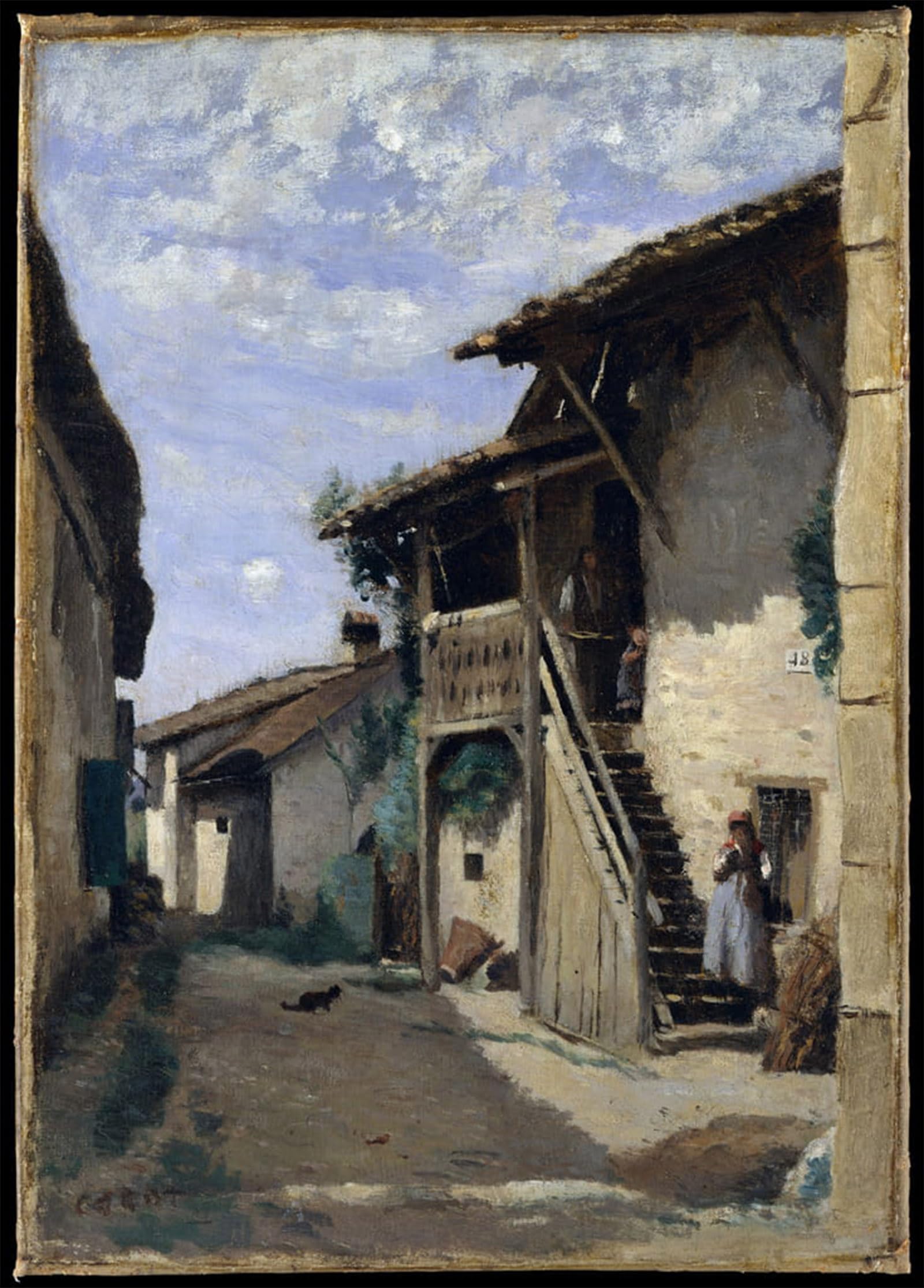 ARTXLXXBN Famous Prints Artwork Pictures Poster Painting Art A Village Street Dardagny by Jean Baptiste Camille Corot Artwork Landscape Pictures for Home Decor 60x90cm