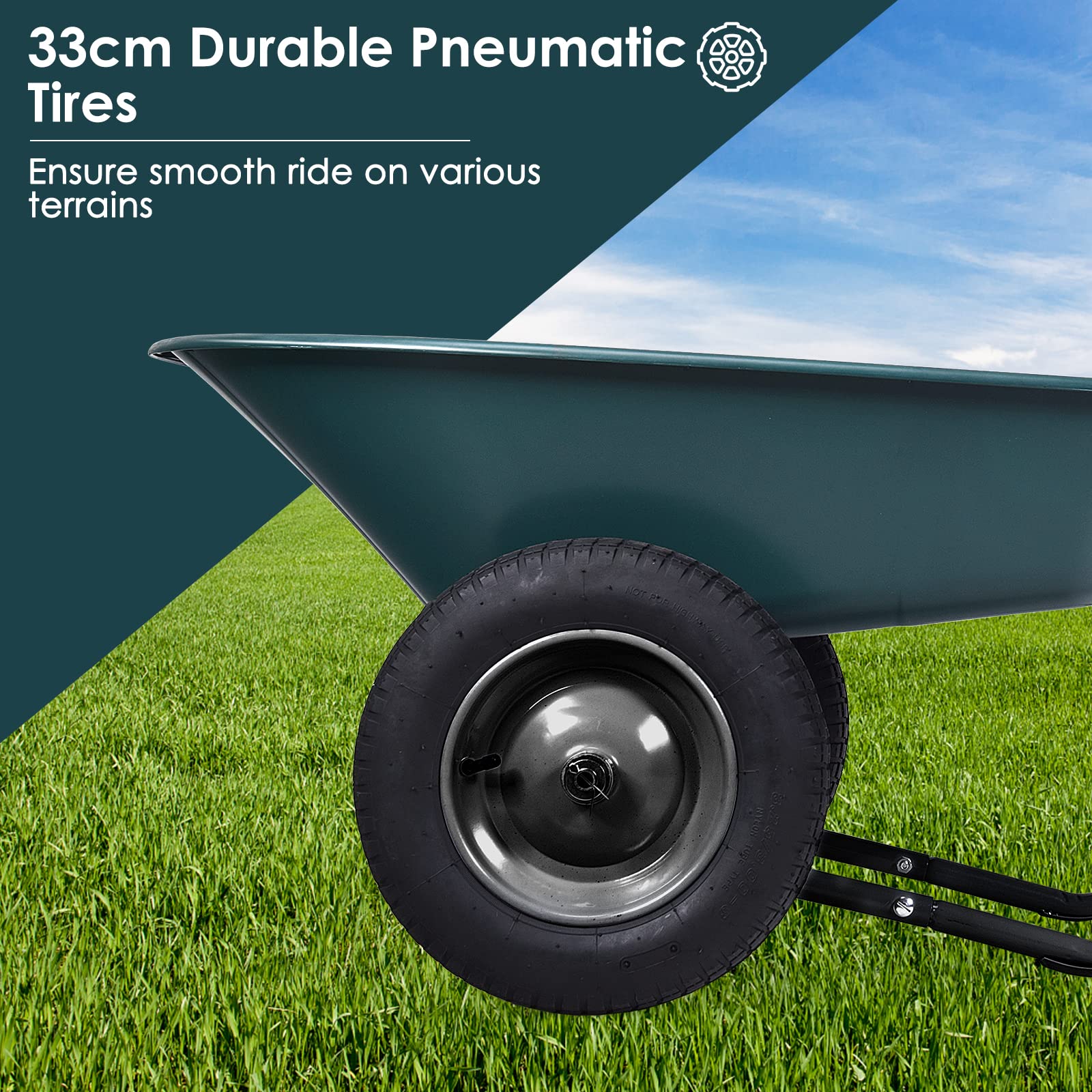 Questo Carrello, carriola da Giardino a 2 Ruote, Carrello da Giardino Resistente da 150 kg con Pneumatici e Maniglia in Acciaio Verniciato a Polvere, Carrello Ribaltabile per Esterni per Gia