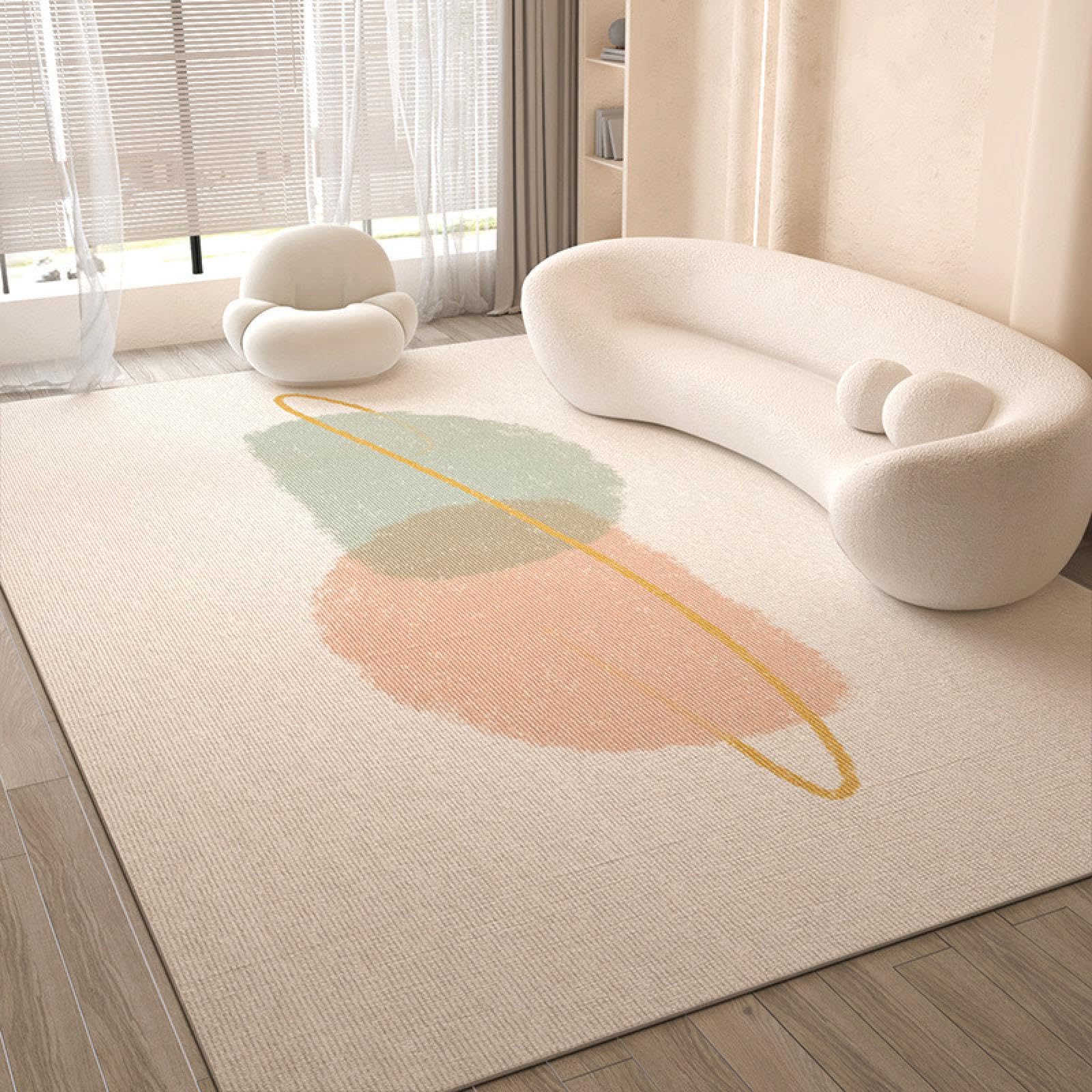 Tapis beige salon bohème scandinave lavable avec dessous antidérapant
