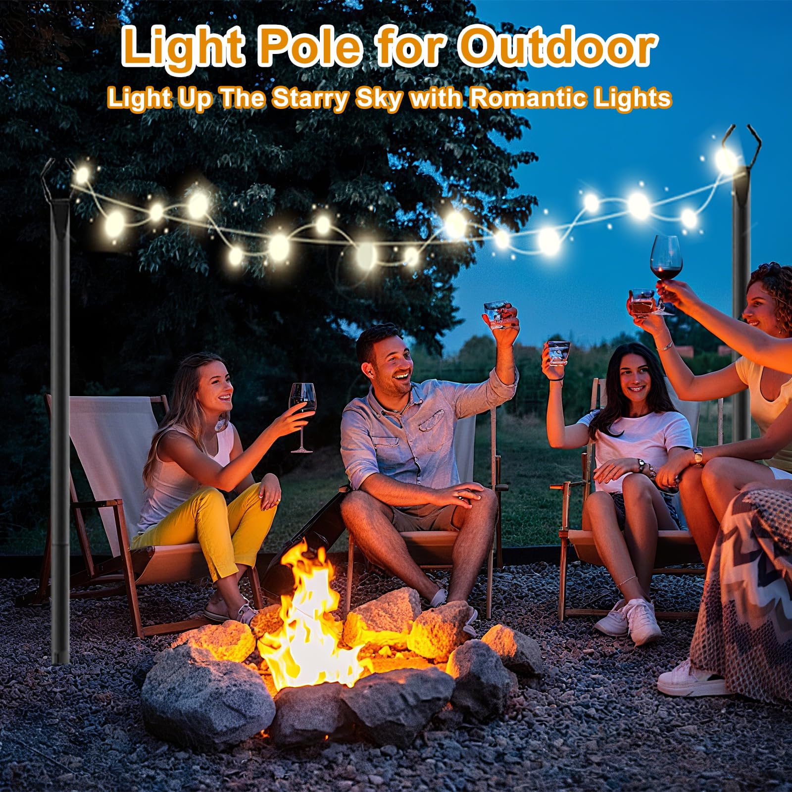 4 postes de luz de cadena, postes de luz de hierro resistente de 10 pies para exteriores con tenedor, poste de altura ajustable para exteriores, jardín, patio, terraza, patio trasero