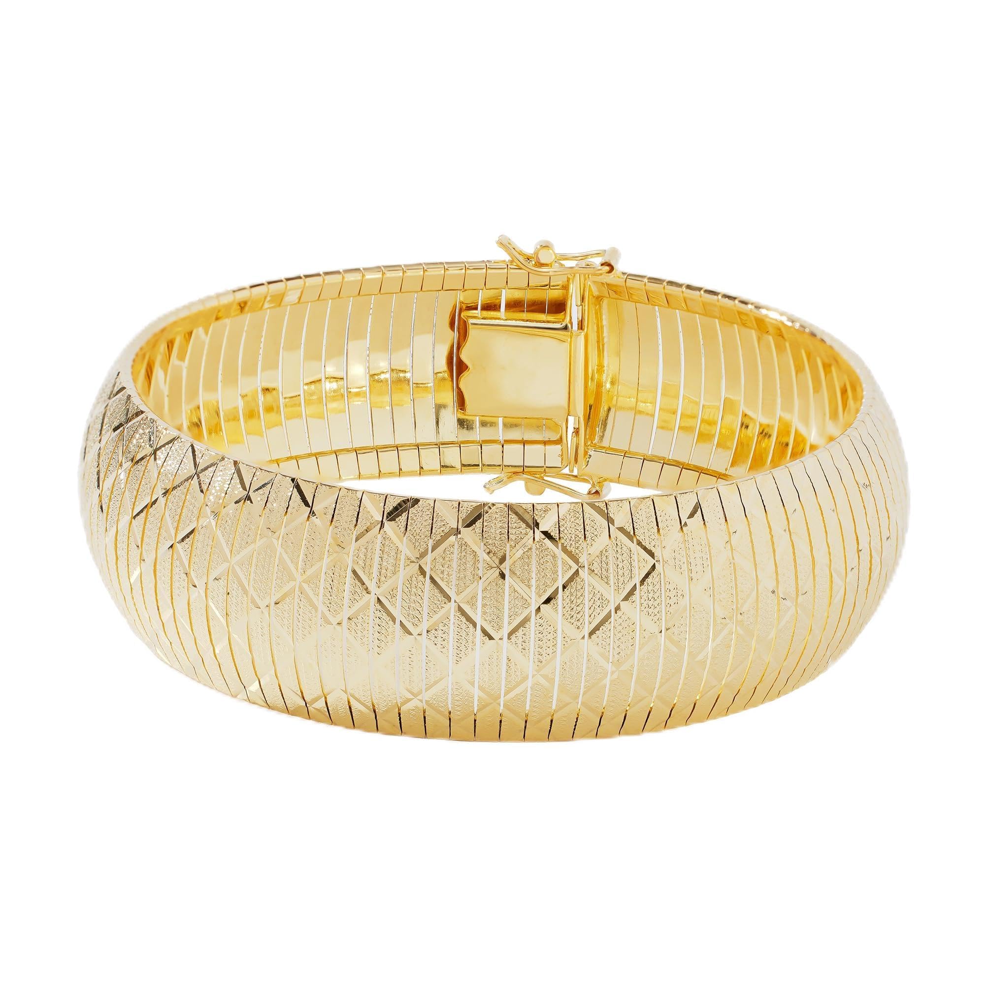 JTV 18K Gold-Plated Flexible Bangle Bracelet for Women - Chunky Diamond-Cut Design Over Bronze - Tarnish-Resistant - Luxury Yellow Gold Jewelry - Gift-Boxed