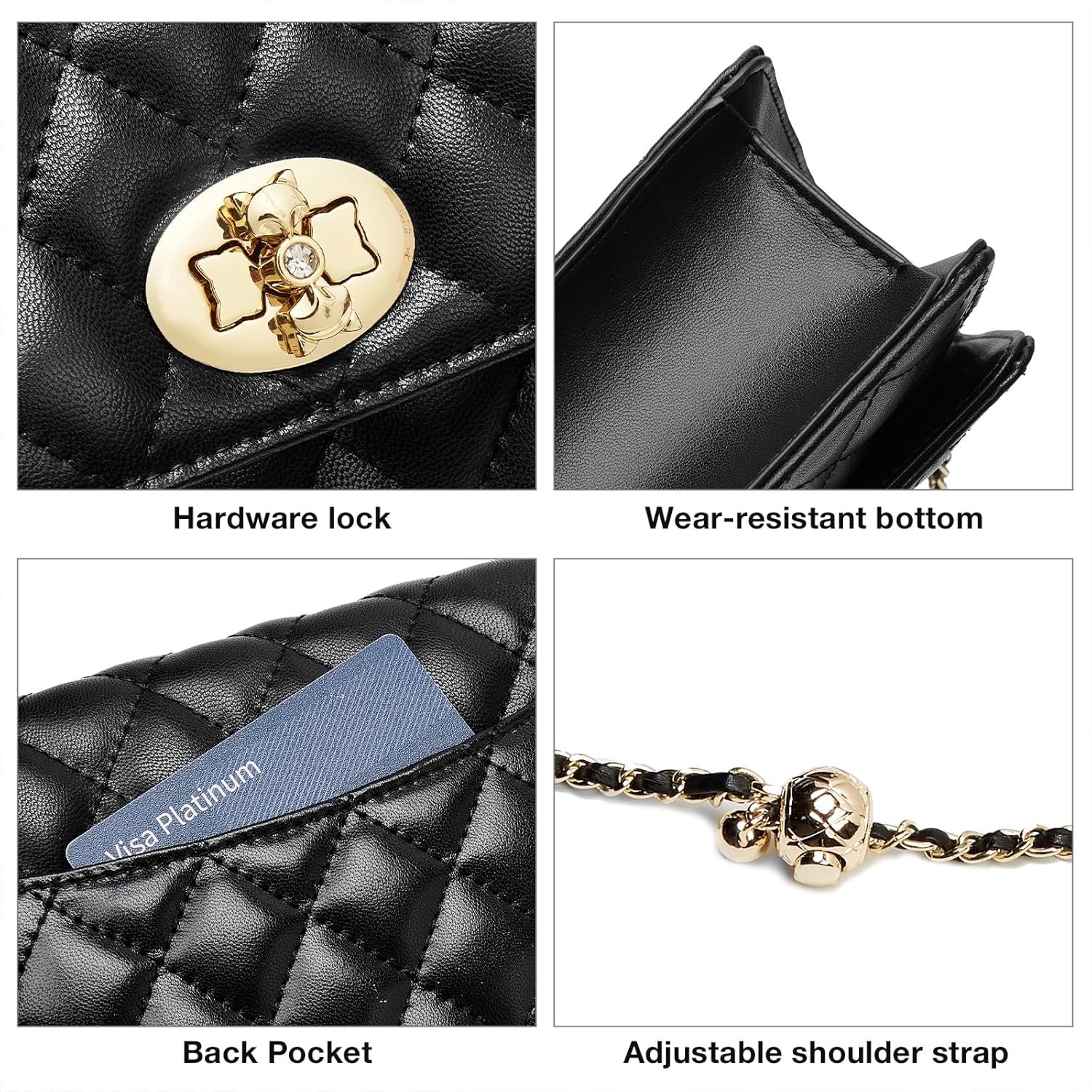 FOXLOVER Genuine Leather Quilted Crossbody Bags for Women Ladies Small Shoulder Flap Purse with Chain Strap - Image 7