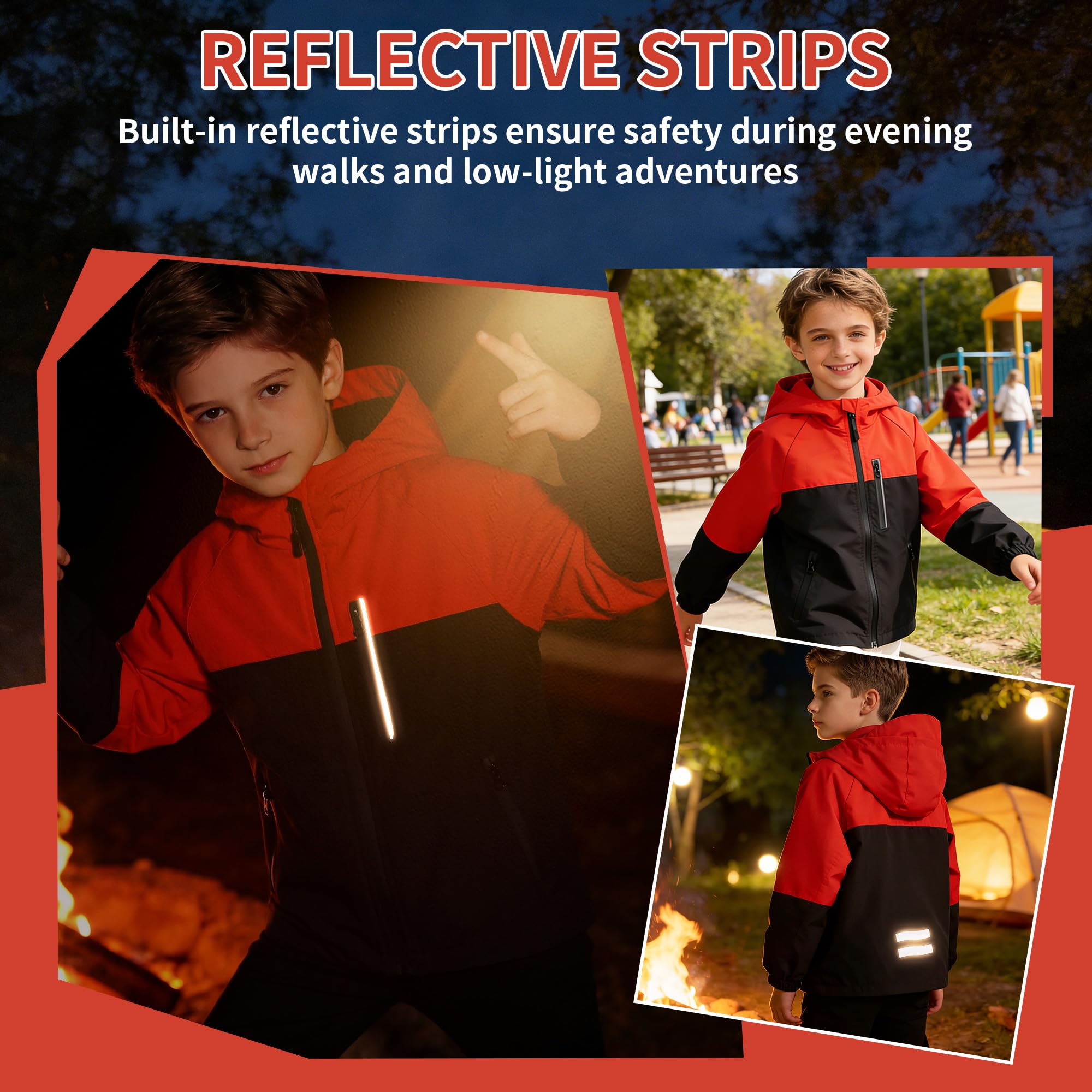 Veste Enfants, Manteau Imperméable avec Bandes Réfléchissantes et Poches Zippées, Léger Capuche Blouson Coupe-vent, Filles Garçons Vêtements D'extérieur de Pluie École pour Âge 5-13