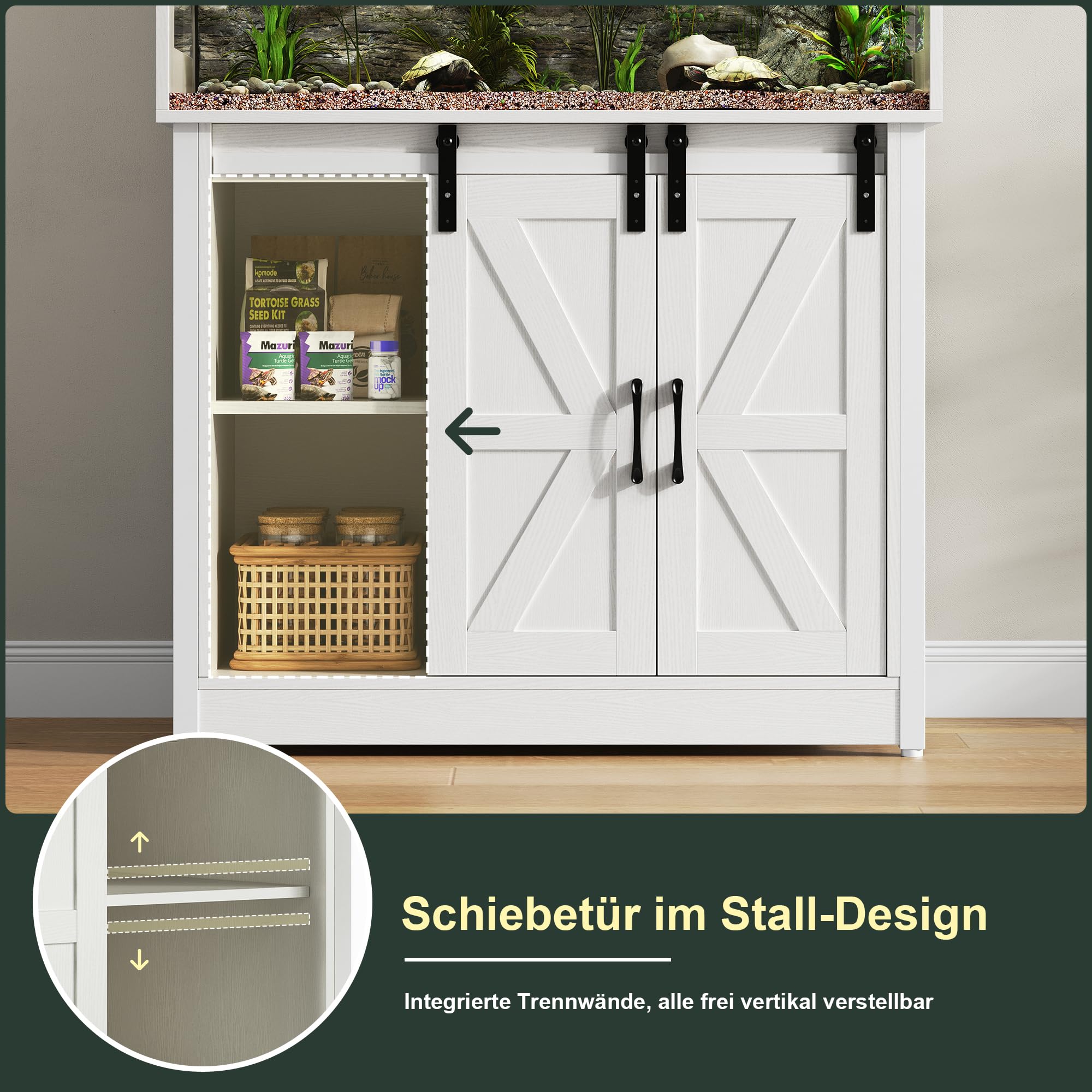 Herture Reptilien Terrarium mit Unterschrank for 90 x 46 x 41 cm Terrarium | 150L Reptilienschrank, Terrarium mit Unterschrank für Bartagame, Schlangen, Jungtiere,Schiebetüren aus Acrylglas, EPX06RTW