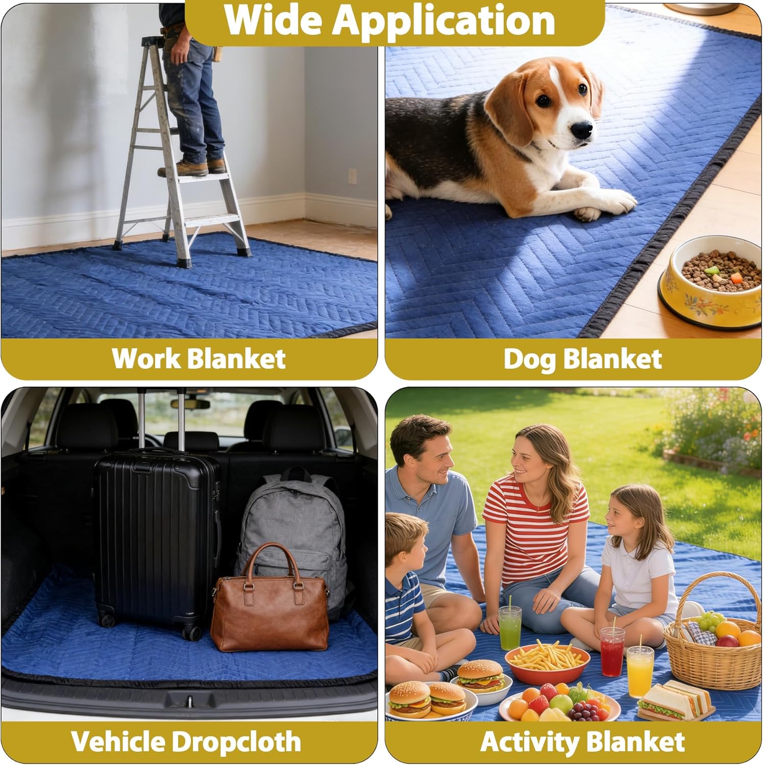 Nouva 12 Moving Blankets 80"x 72" (65 lb/Dozen) Heavy Duty Packing Blankets, Moving Shipping Wrapping Thick Furniture Pads for Moving,Padded Quilted Mover Blankets, Blue