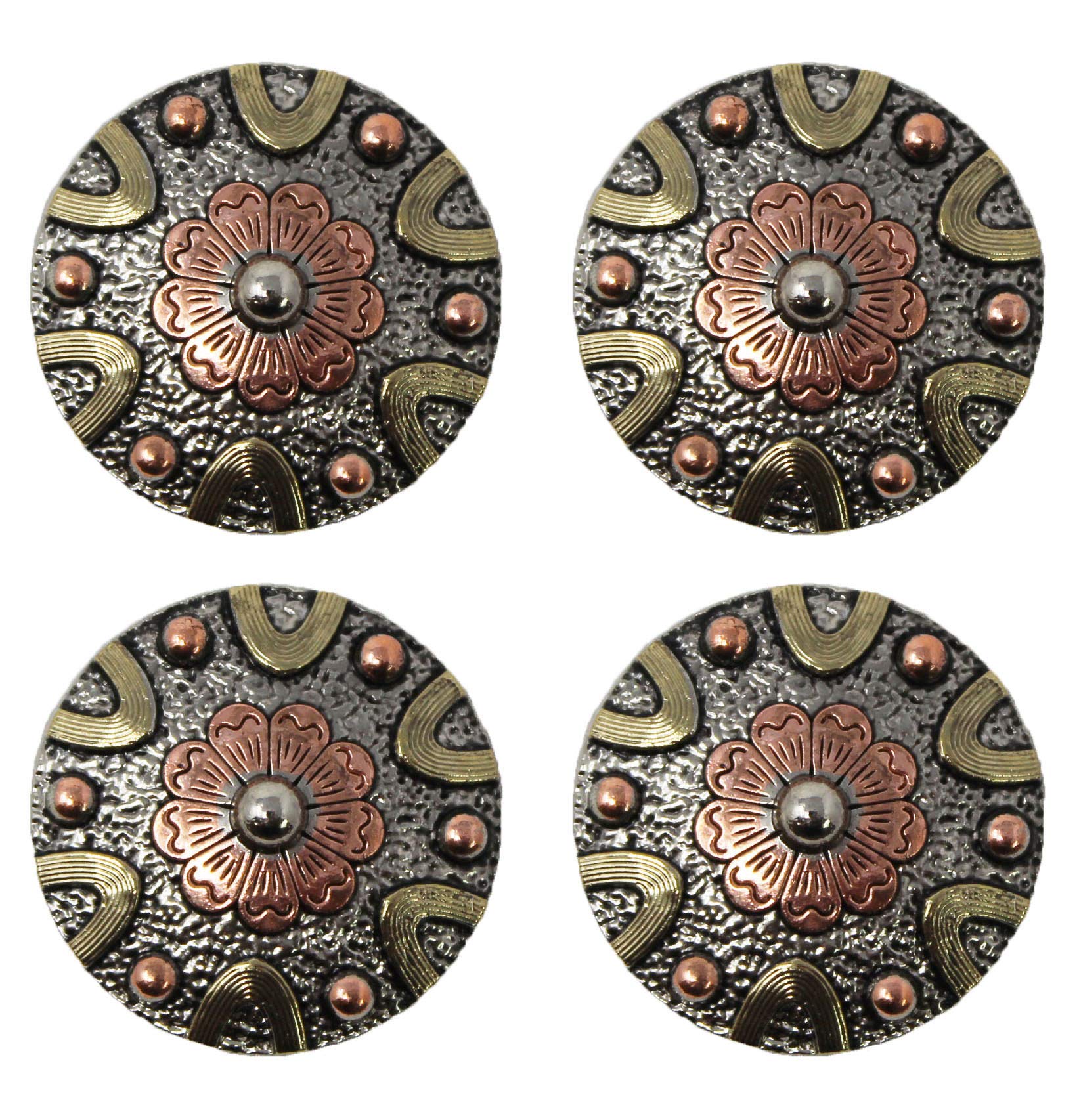 CHALLENGER Set of 4 Conchos Western Saddle Tack Copper Flower Co543