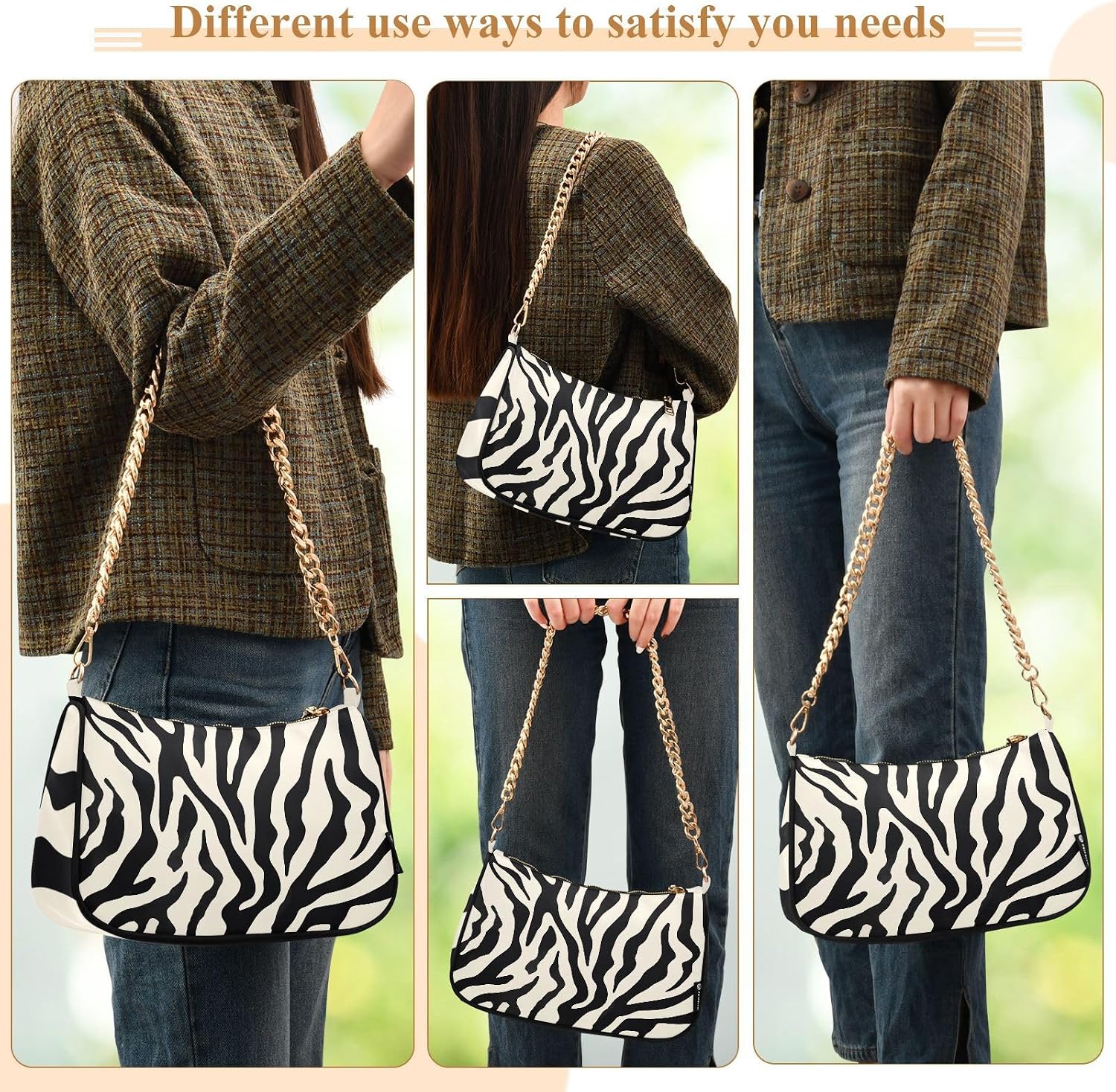 Shoulder Bags for Women Animal Zebra Leopard Cheetah Tiger Print Hobo Tote Handbag Small Clutch Purse with Zipper Closure