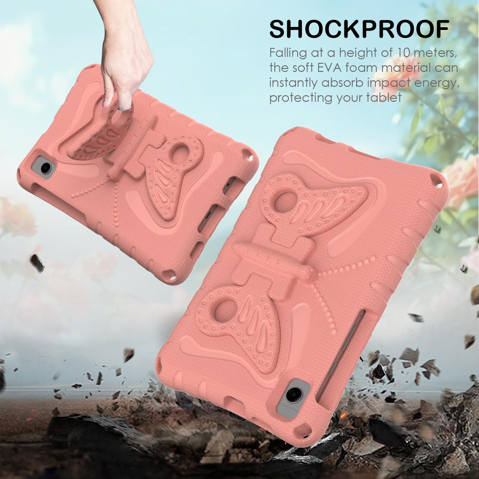 Custodia per bambini compatibile con Lenovo Tab One 8,7"/K9 TB305FU (2025), leggera, antiurto, in EVA robusta, custodia protettiva con tracolla, graziosa custodia a farfalla, rosa