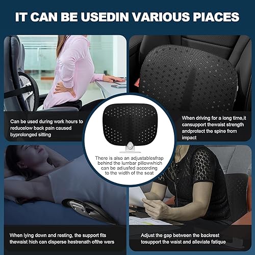 Miniatura 6 de HONGTOP H Soporte lumbar soporte de respaldo de malla transpirable para oficina y automóvil con soporte ajustable para comodidad durante todo el