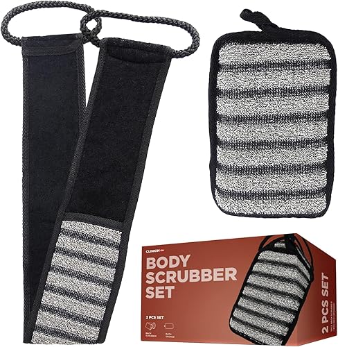 Juego de 2 unidades de depurador corporal, esponja de baño para ducha y depurador de espalda de doble cara con carbón de bambú para hombres y