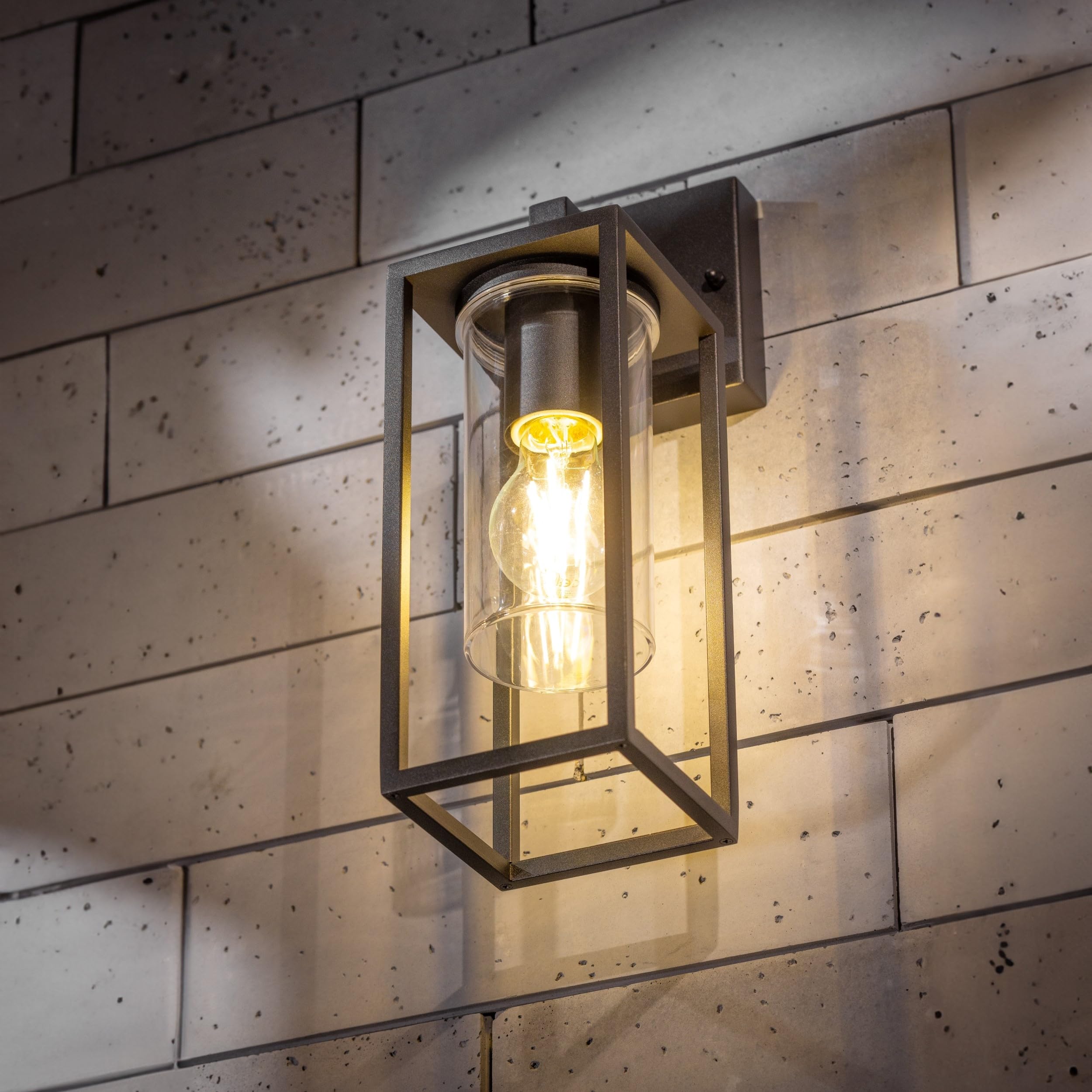 CGC Lighting Lampada da Parete per Esterno Colore Nero, Lanterna da Giardino, Tradizionale, Lampadina E27 (Nero verso il basso)