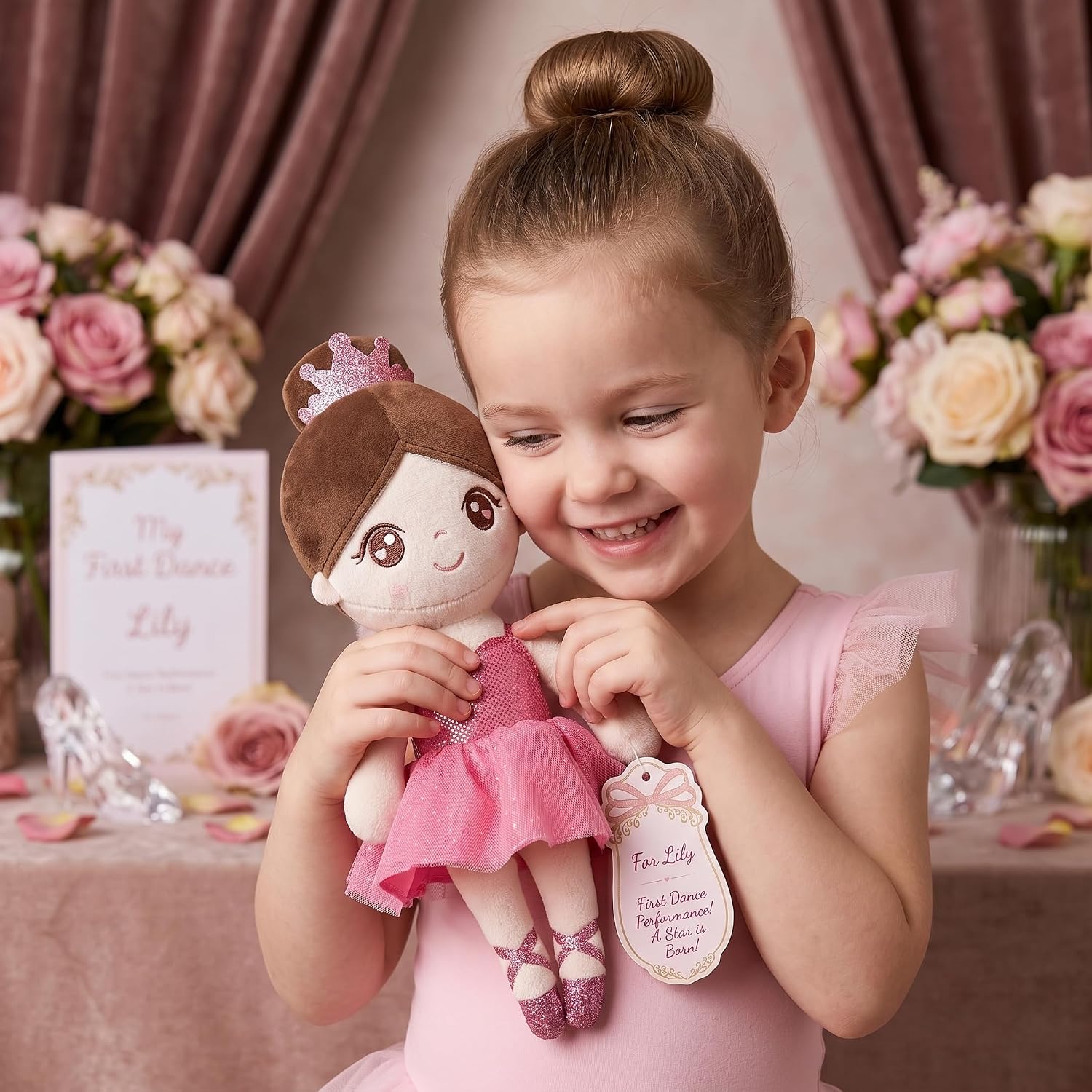 Gloveleya Ballet Toy Baby Girl Gifts Dolls Soft Plush Toy Ballet Girl Doll Peach 14 Inches with Gift Box