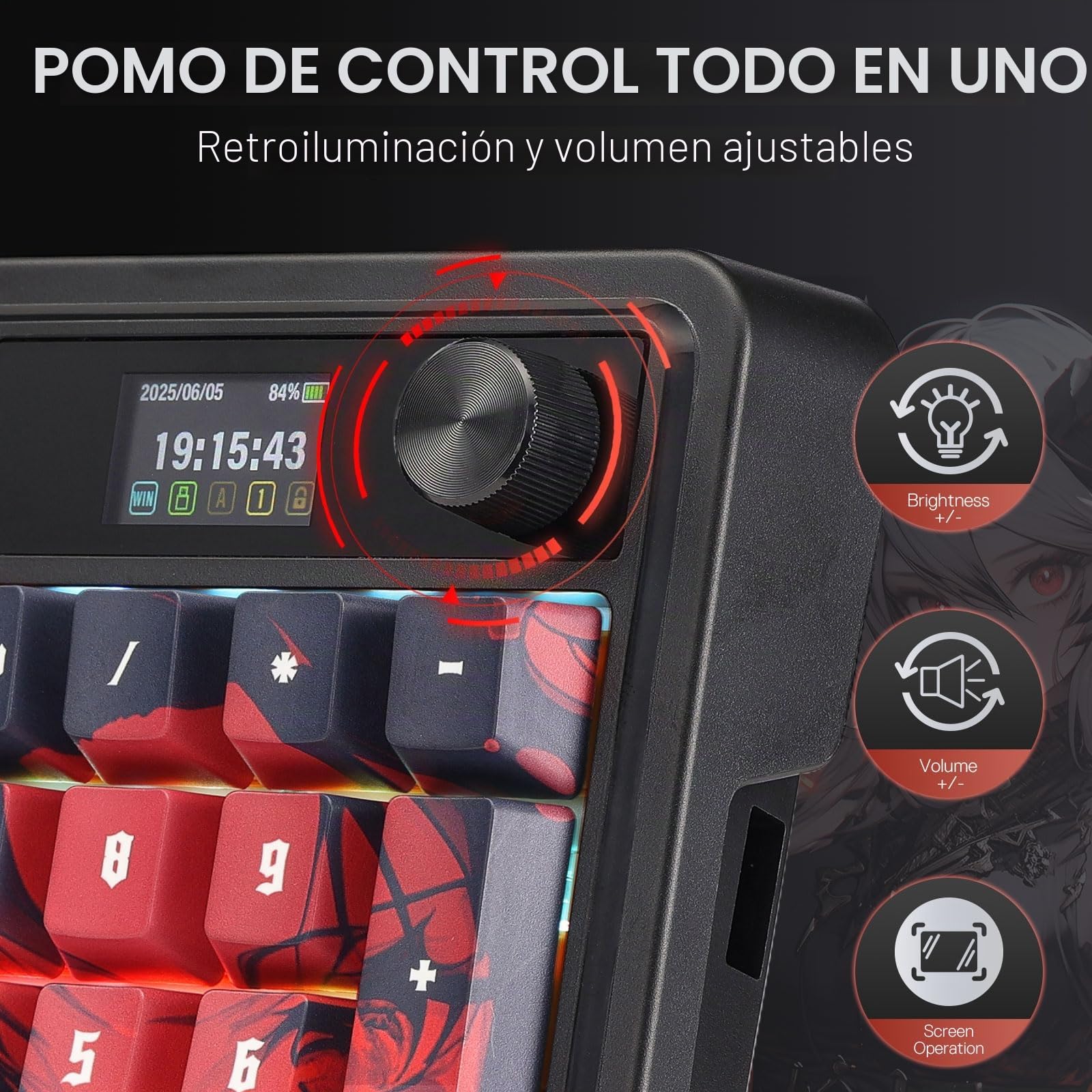 Redragon K719 PRO - Teclado inalámbrico para juegos con pantalla Hype y perilla, teclado mecánico de 95 teclas, pantalla de información TFT de fácil control de 1.14 pulgadas, amortiguación de ruido de