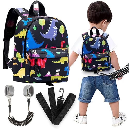Accmor Arnés de mochila de dinosaurio para bebés con correa para niños pequeños con eslabón de muñeca antipérdida, bonita bolsa de guardería