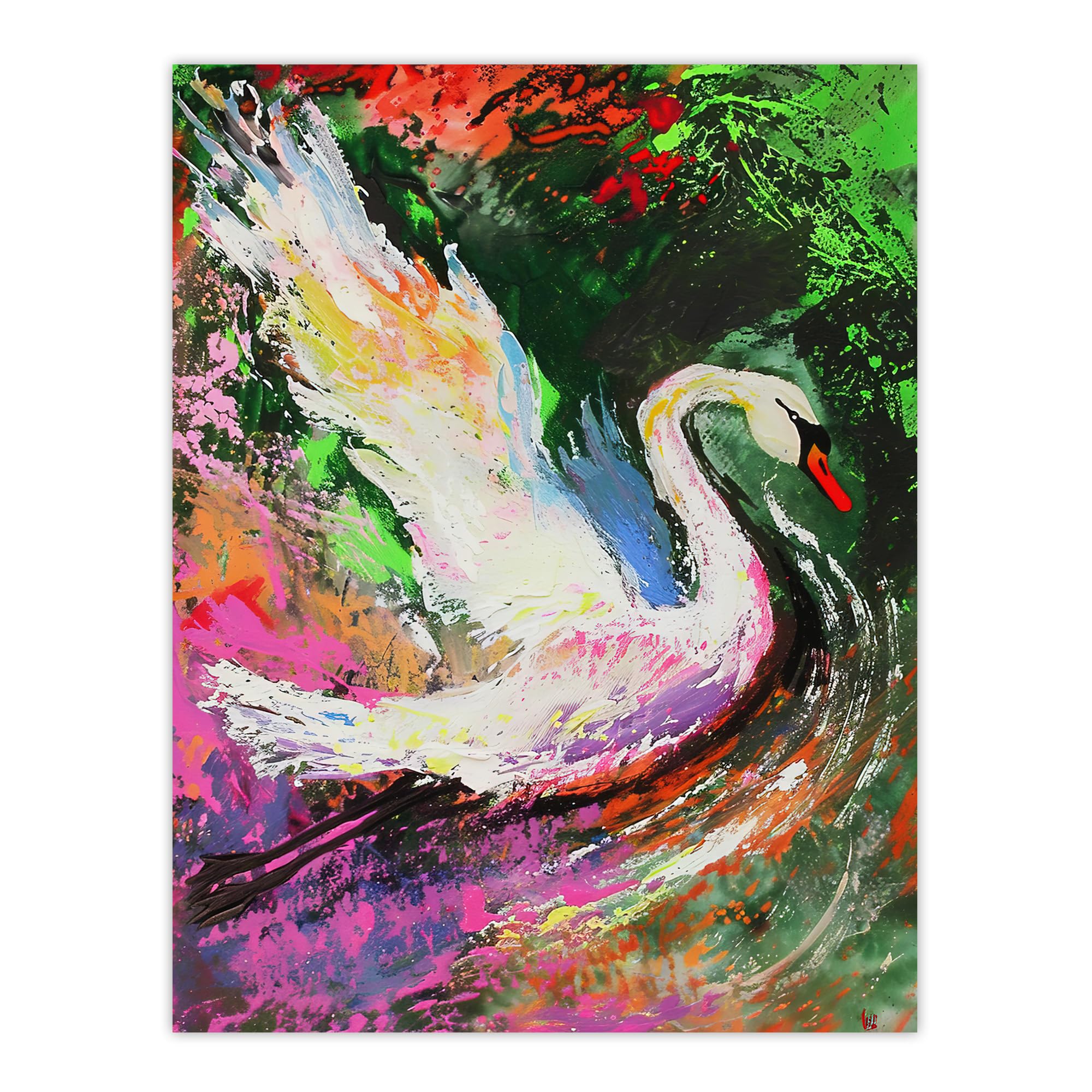 Artery8 Swan Landing on Lake Colourful Painting Living Room Large Wall Art Poster Print Thick Paper 18X24 Inch