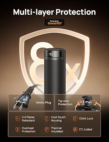 Miniatura 4 de Dreo Calentador de espacio para habitaciones grandes, calentadores eléctricos de 23 pulgadas para uso en interiores, torre de protección 8 seguras,