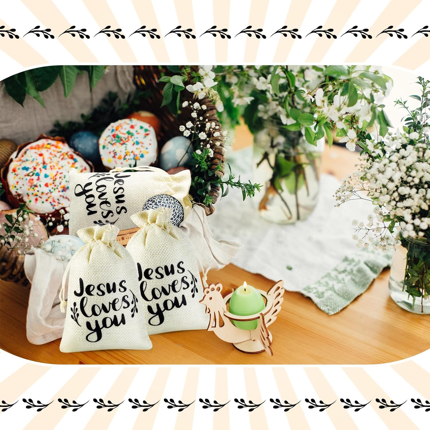 Supervitae 30 Pcs Christian Burlap Gift Bags with Drawstring 4x6 Inch Jesus Loves You Bulk Bag Gifts Religious Bible Party Favor Wrapping Small Jewelry Pouch for Church Baptize Easter Winter Party - Image 3