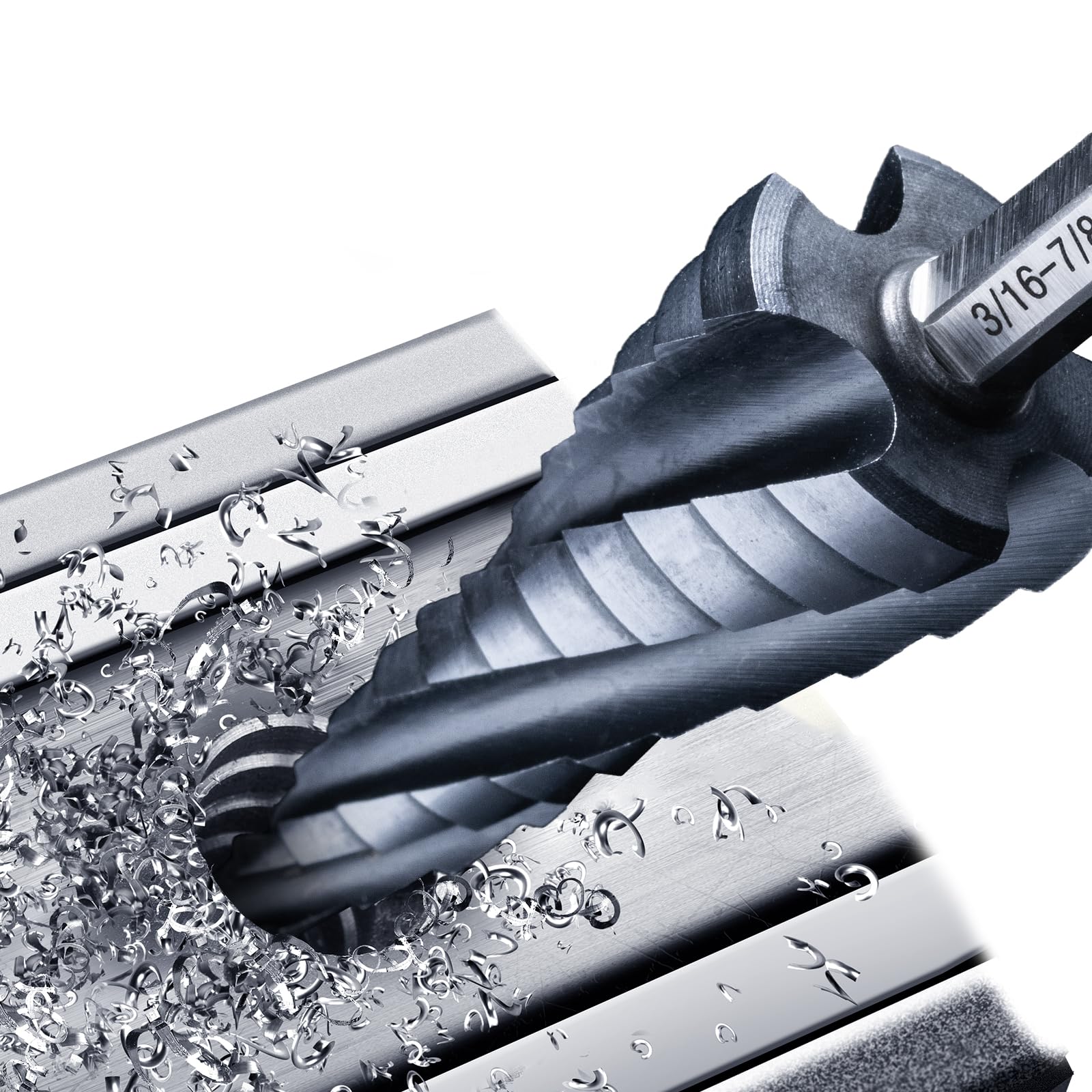 GRENPRO Step Drill Bit for Metal, 3/16" - 7/8" Four Spiral Flute Cobalt 12 Step Drill Bits, 1/4" Hex Shank Step Bit for Stainless Steel, Plastic,