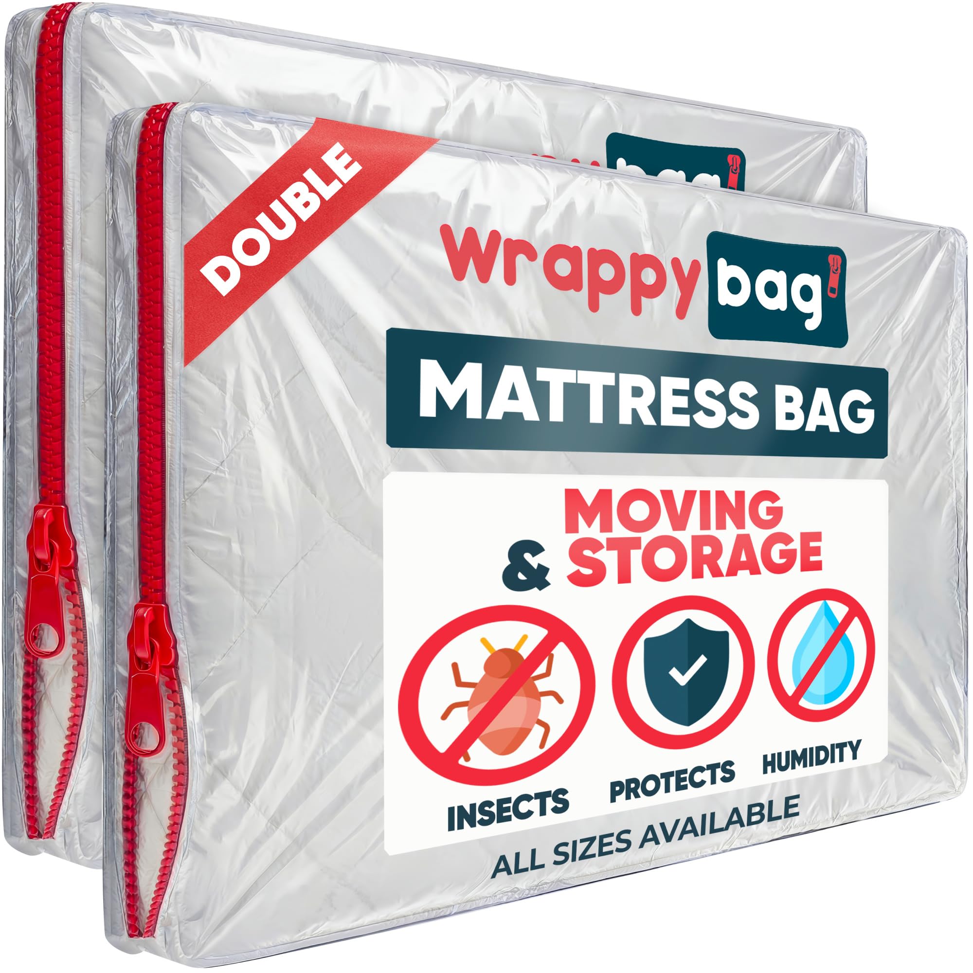 WRAPPYBAG – Protective Plastic Mattress Bag — European double 140 x 200 cm - Set of 2 — Durable Storage Bag — For Moving house, Storage and Transport