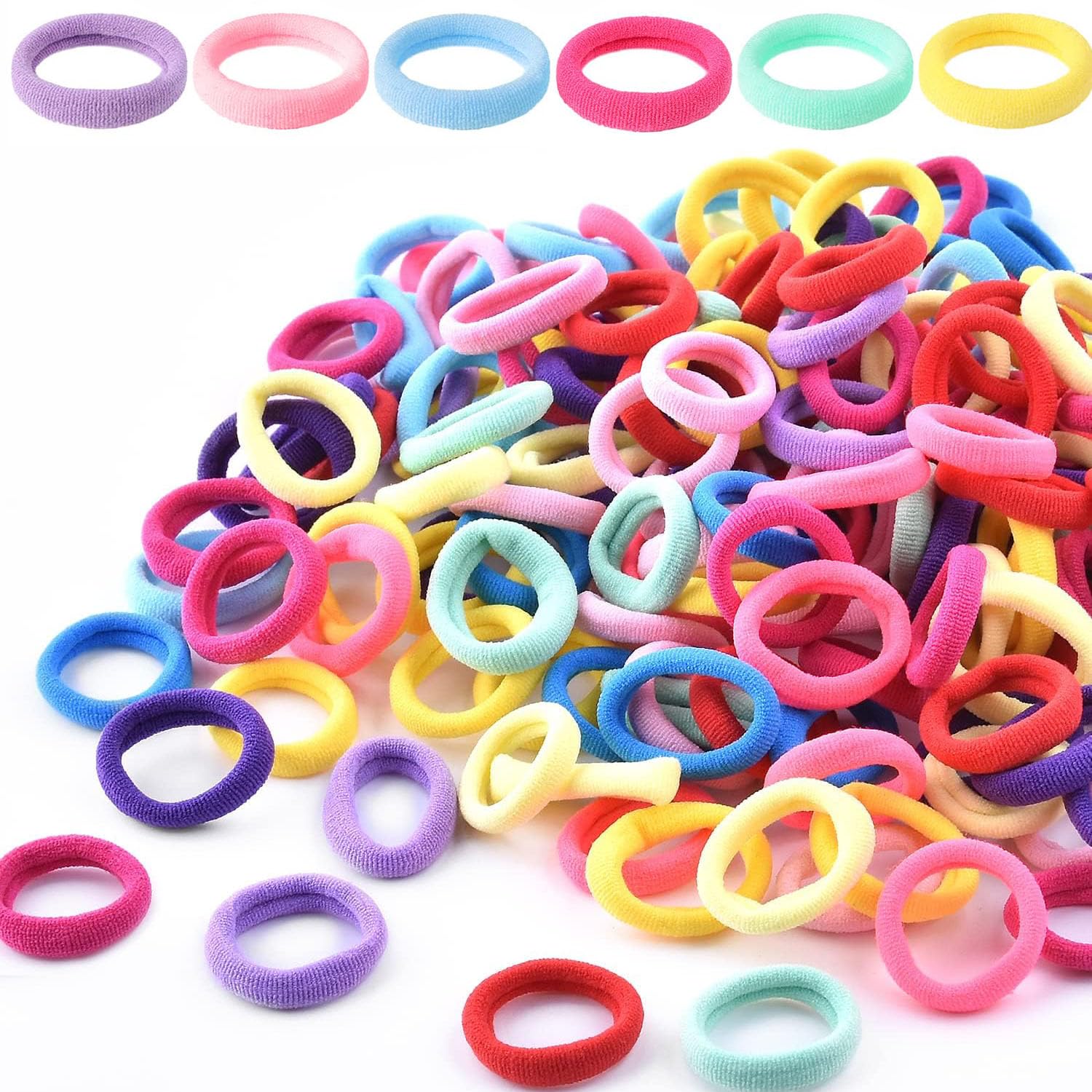 Muiltvoe Candy Color Small Hair Bands, Small Hair Ties Elastics Bands Bobbles Ties Accessories, Coloured Stretch Strong Hairbands Colorful Seamless Ponytail Holders for Girls -(Multicolour)
