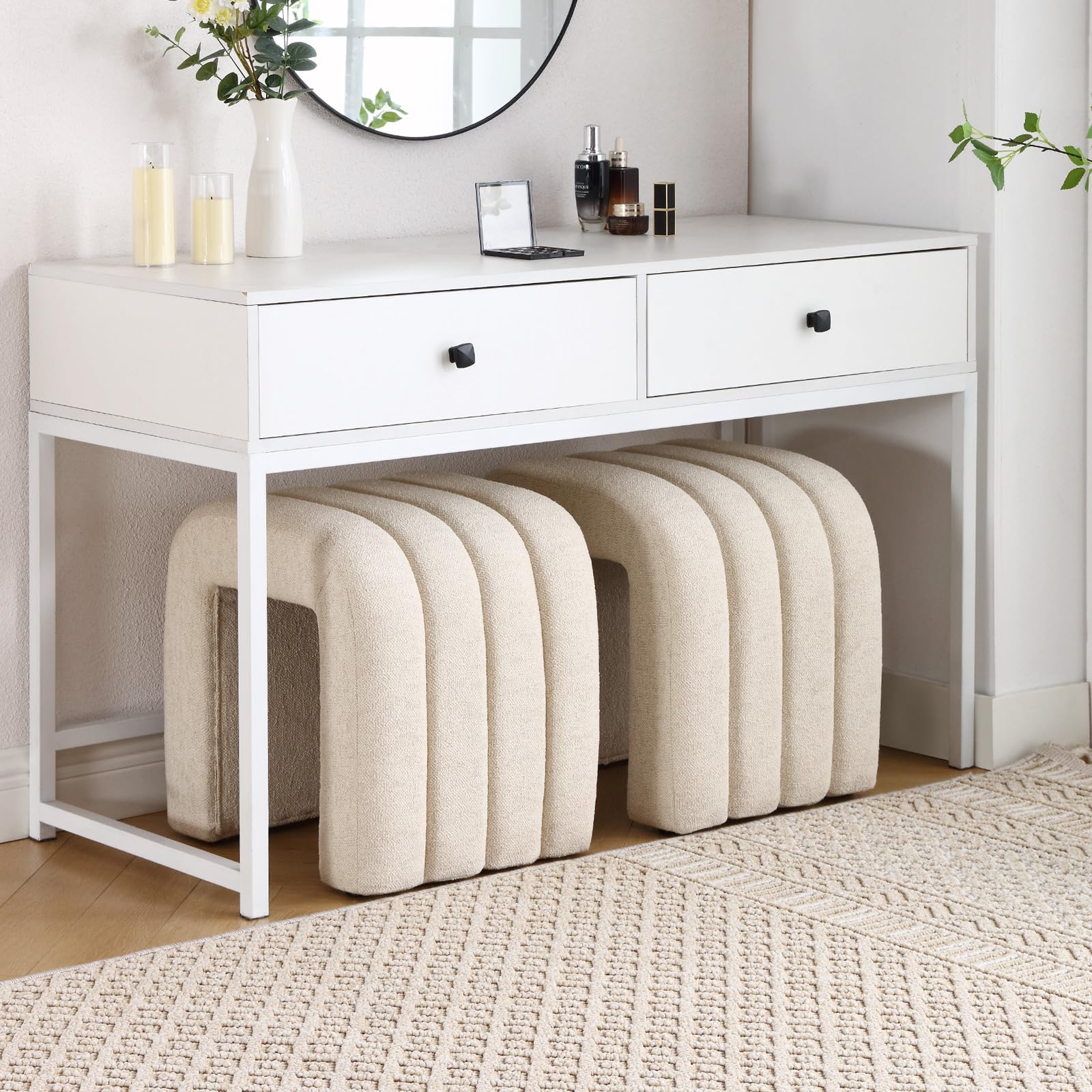 Zesthouse Arched Ottoman Foot Stool, U-shape Pouffe Footstool, Beige