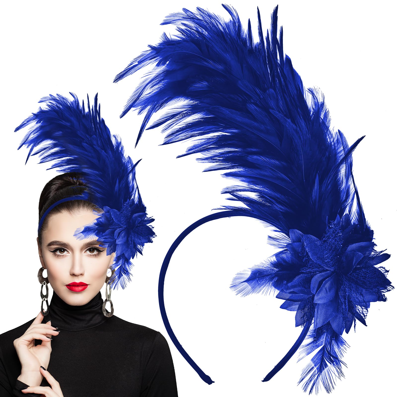 WLLHYFWomen's 1920s Feather Fascinator Headband, Fascinators Hat for Women Tea Party Flower Headpiece Gatsby Derby Hat