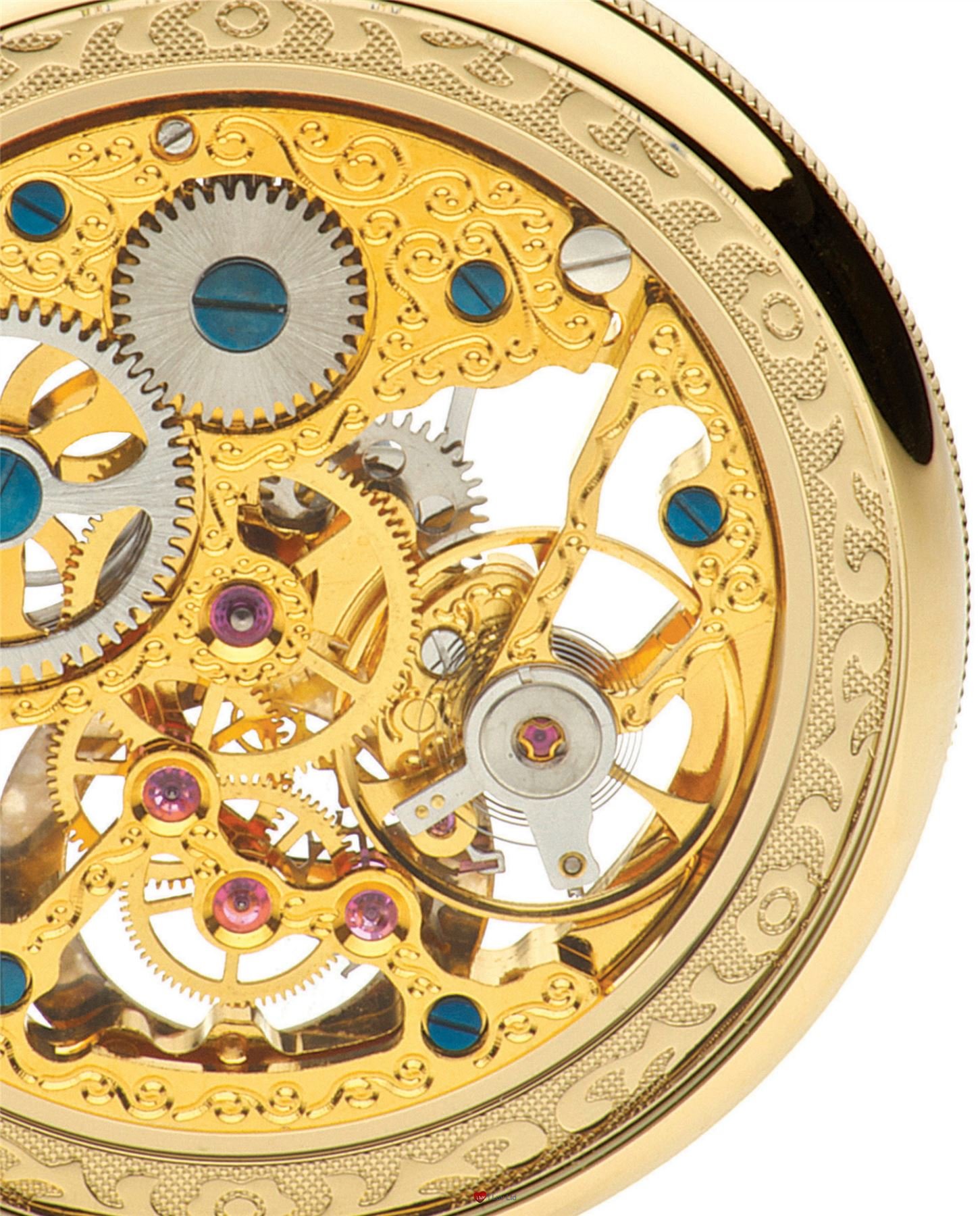I LUV LTD Open Face Skeleton Pocket Watch 17 Jewelled Mechanical Gold Plated Case - Luxury