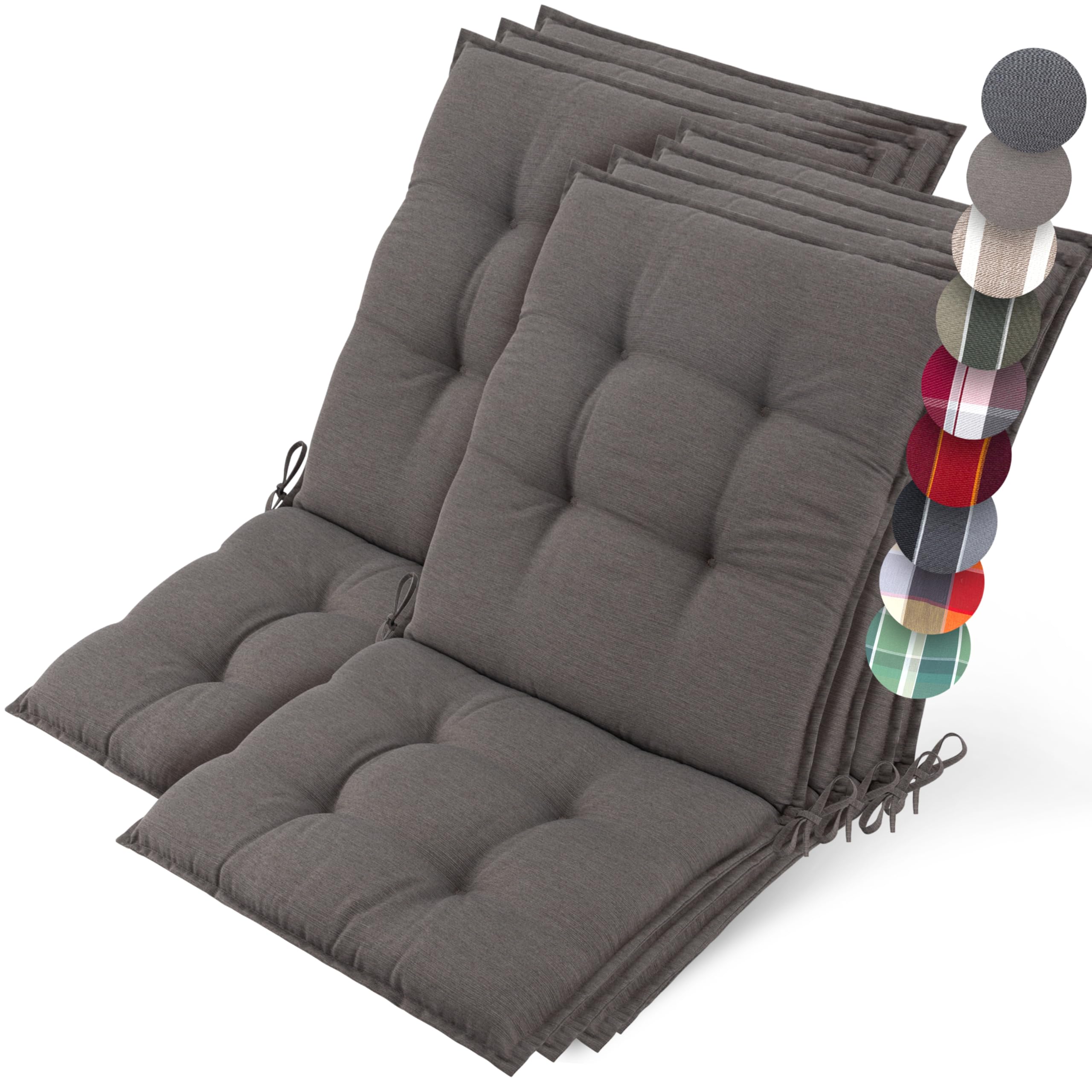 Beautissu Set of 7 Premium Outdoor Chair Cushion Low Back 100x50 cm - UV 8 cm Thick Padding Seat Cushions for Garden Chairs Non-Slip Fastening Straps - Taupe - Sun-HL