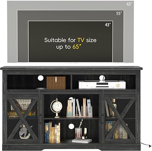 Miniatura 11 de Xilingol Soporte de TV de granja para televisores de más de 65 pulgadas, soporte de TV alto con tomas de corriente, centro de entretenimiento alto