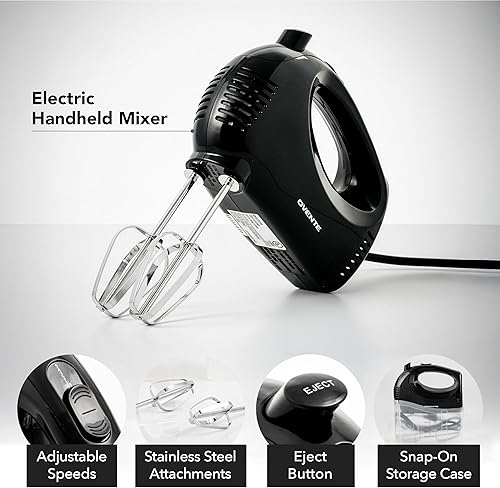 Miniatura 2 de OVENTE - Batidora de mano eléctrica de 5 velocidades con varilla de mezcla de acero inoxidable, estuche de almacenamiento a presión, motor portátil