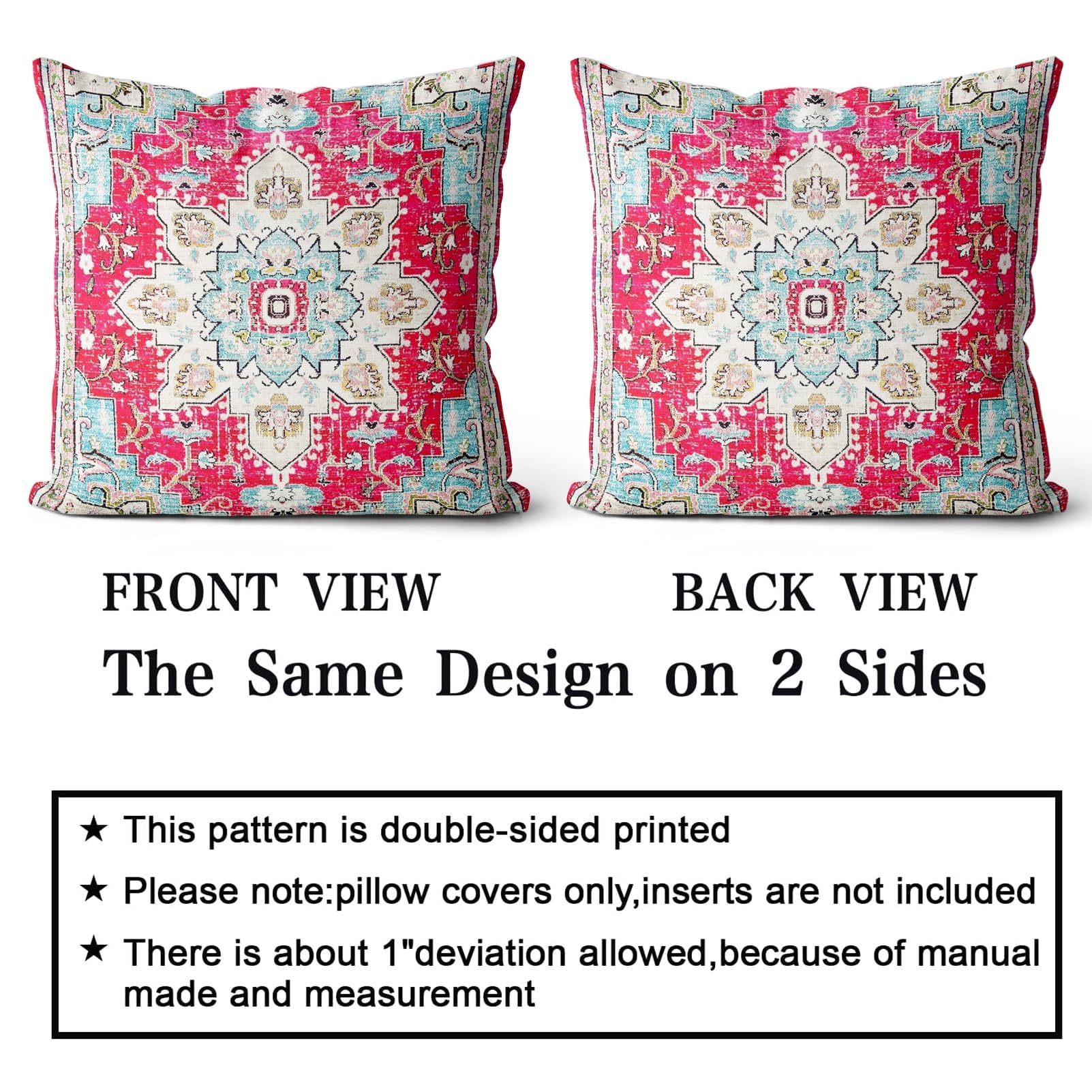 Snylcce Set of 2 Bohemian Style Cushion Covers 65x65 cm Decorative Square Throw Pillow Covers 26x26 Inch Sofa Car Pillowcase for Outdoor Home Bed Living Room Couch Decor (Rose) - Image 2