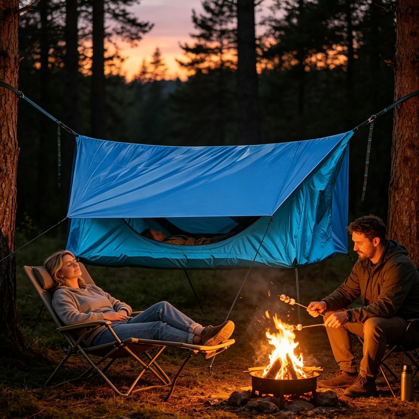Tenda amaca da campeggio con chiusura lampo, piatta, traspirante