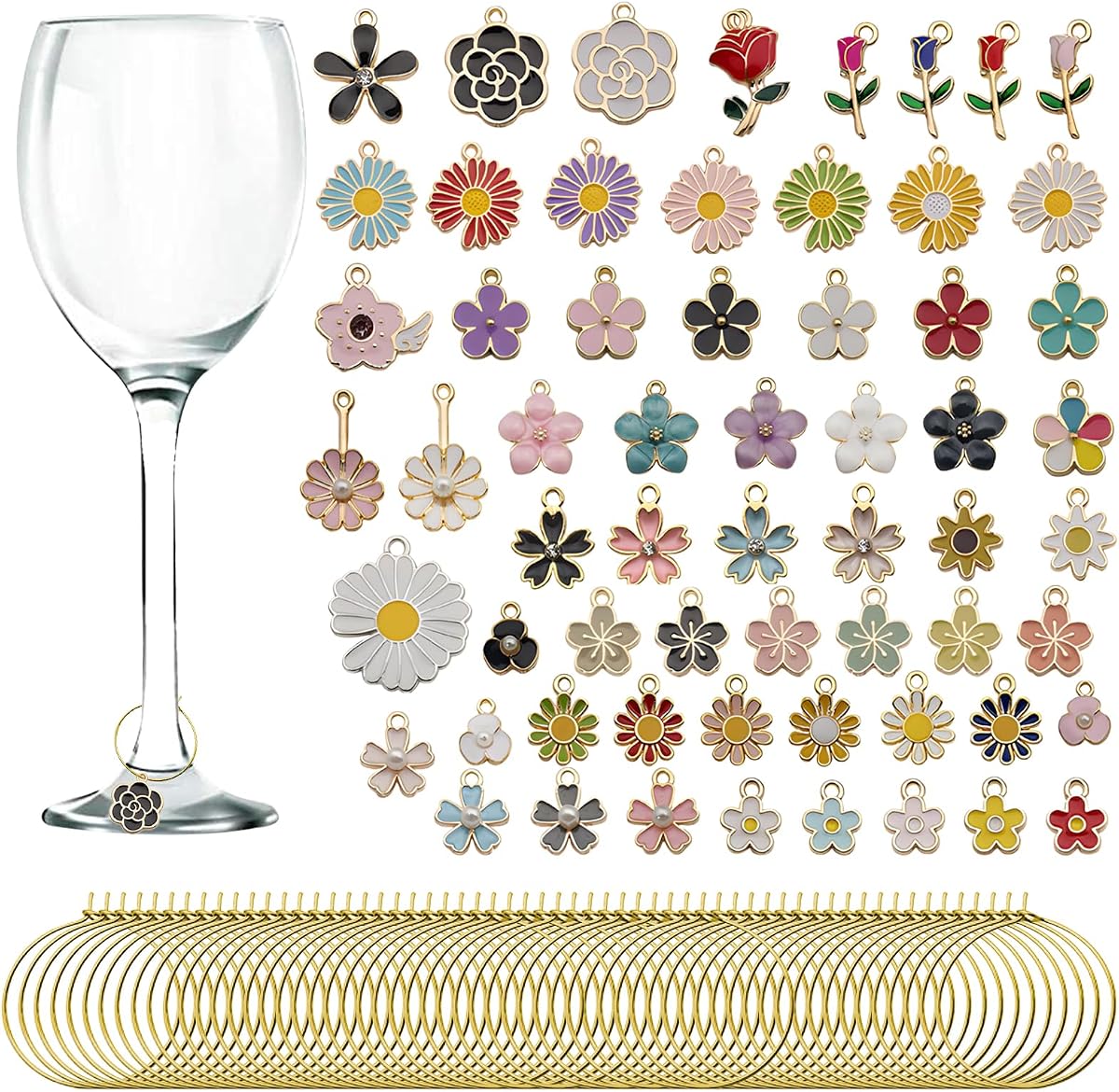 15/20/23/24/25/30/60 pcs Wine Glass Charms, Enamel Themed Goblet Drink Markers Tags with Buckle Design for Wine Cocktail Champagne Tasting Party Favors Decoration Supplies Gifts