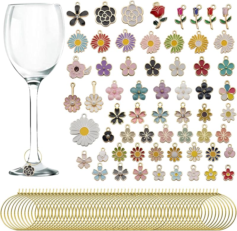 15/20/23/24/25/30/60 pcs Wine Glass Charms, Enamel Themed Goblet Drink Markers Tags with Buckle Design for Wine Cocktail Champagne Tasting Party Favors Decoration Supplies Gifts