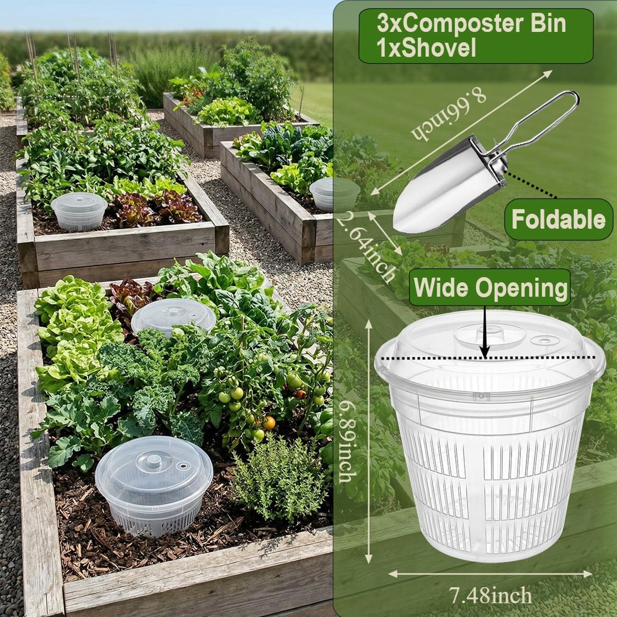 Komposter, Wurmkomposter, 19 x 13 x 17 cm, für den Außenbereich, Wurmkomposteimer mit Löchern und Deckel, für Gartenbeete, Zuhause, Hinterhof, Wurmfarm, Kit für Anfänger, 3 Stück