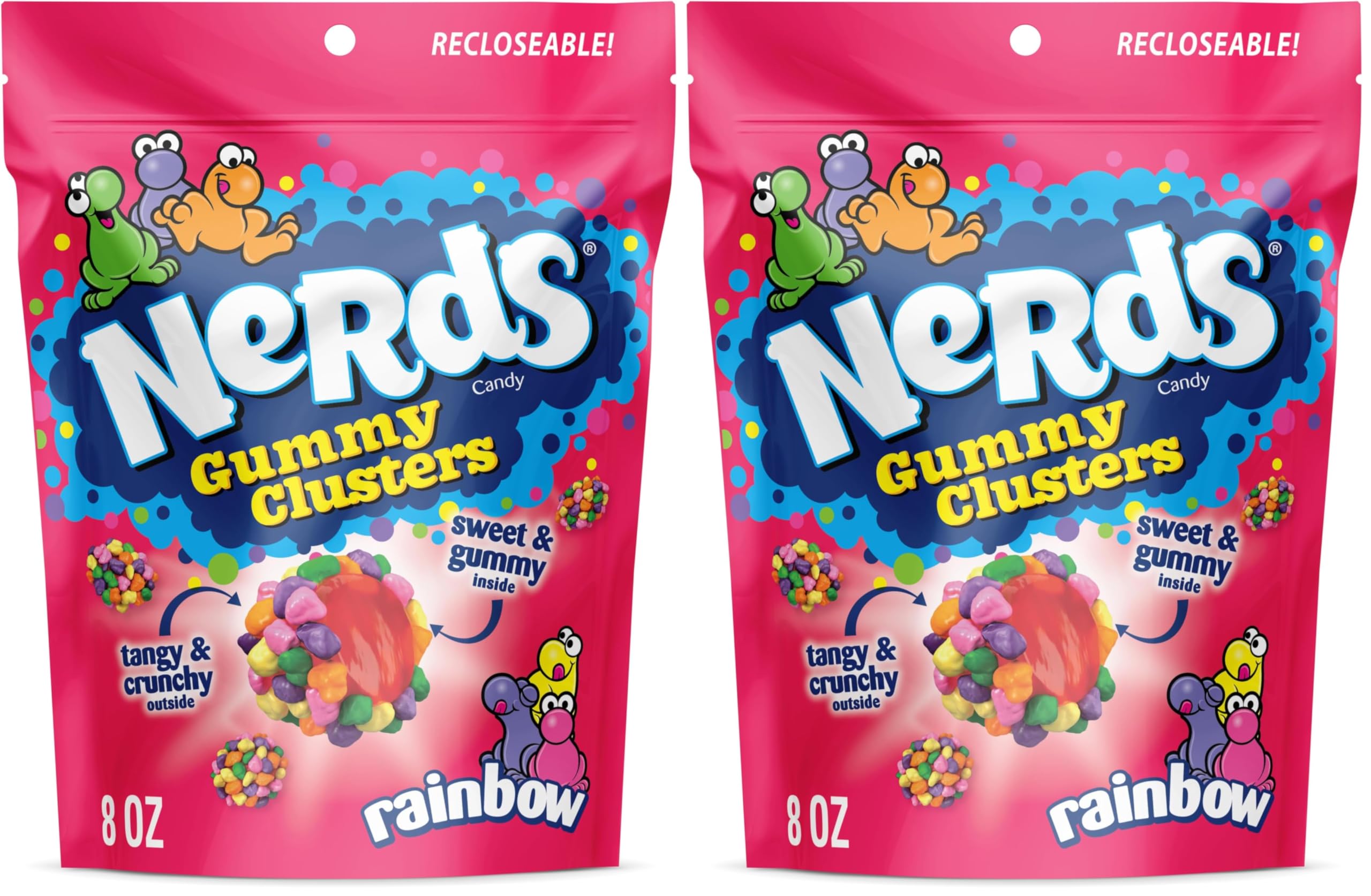 Nerds Gummy Clusters Candy, Rainbow, Resealable 8 Ounce Bag (Pack of 2)