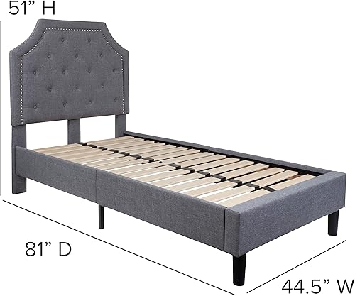 Miniatura 2 de Flash Furniture - Base de cama Brighton con tapizado de tela gris clara y diseño capitoné, tamaño Twin