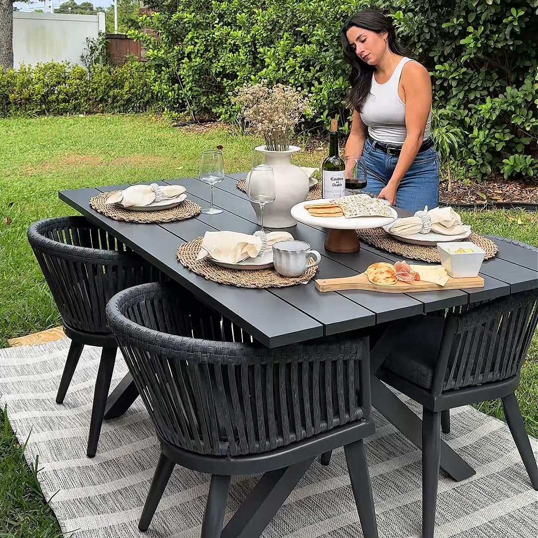 PURPLE LEAF 5 Pieces Outdoor Dining Set with Cushion PE Rattan, Grey