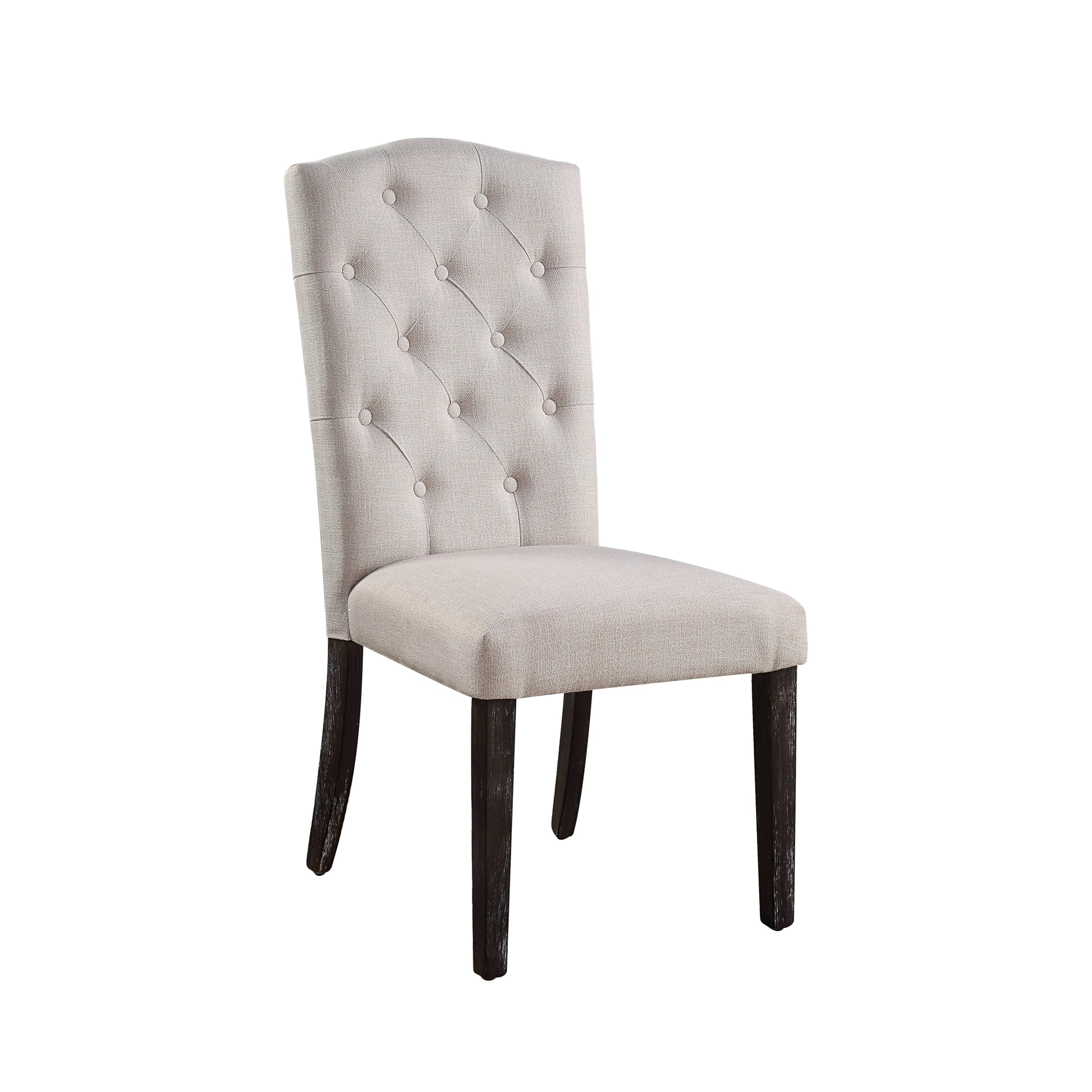 Acme Gerardo Fabric Tufted Dining Side Chair in Beige and Weathered Espresso (Set of 2)