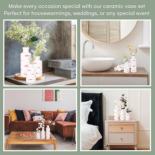 Miniatura 6 de Hallops Jarrones de cerámica Juego de 3 3 x 10, 3 x 7.5 pulgadas, 3 x 5 pulgadas Jarrón único moderno y minimalista para el hogar Jarrones