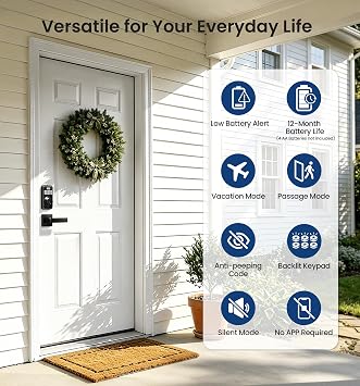 Veise DK01-B Keyless Entry Deadbolt Lock with Handle Set, Matte Black | 21 User Password, Anti-Peeping & One-time Code, Auto-Lock, 2 Backup Keys, Backlit Keypad, IP54 Waterproof, for Front Door