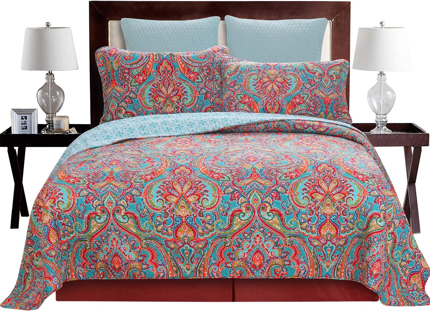 Amazon.com: HNNSI Floral Bohemian Quilt Comforter Sets Queen Size 3 ...