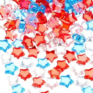 VioraWhite 300 Pcs Patriotic Vase Filler Red White and Blue 3D Star Crystals Gems Star Shaped Beads for USA 4th of July 250th Anniversary Memorial Independence Flag Day Table Decorations