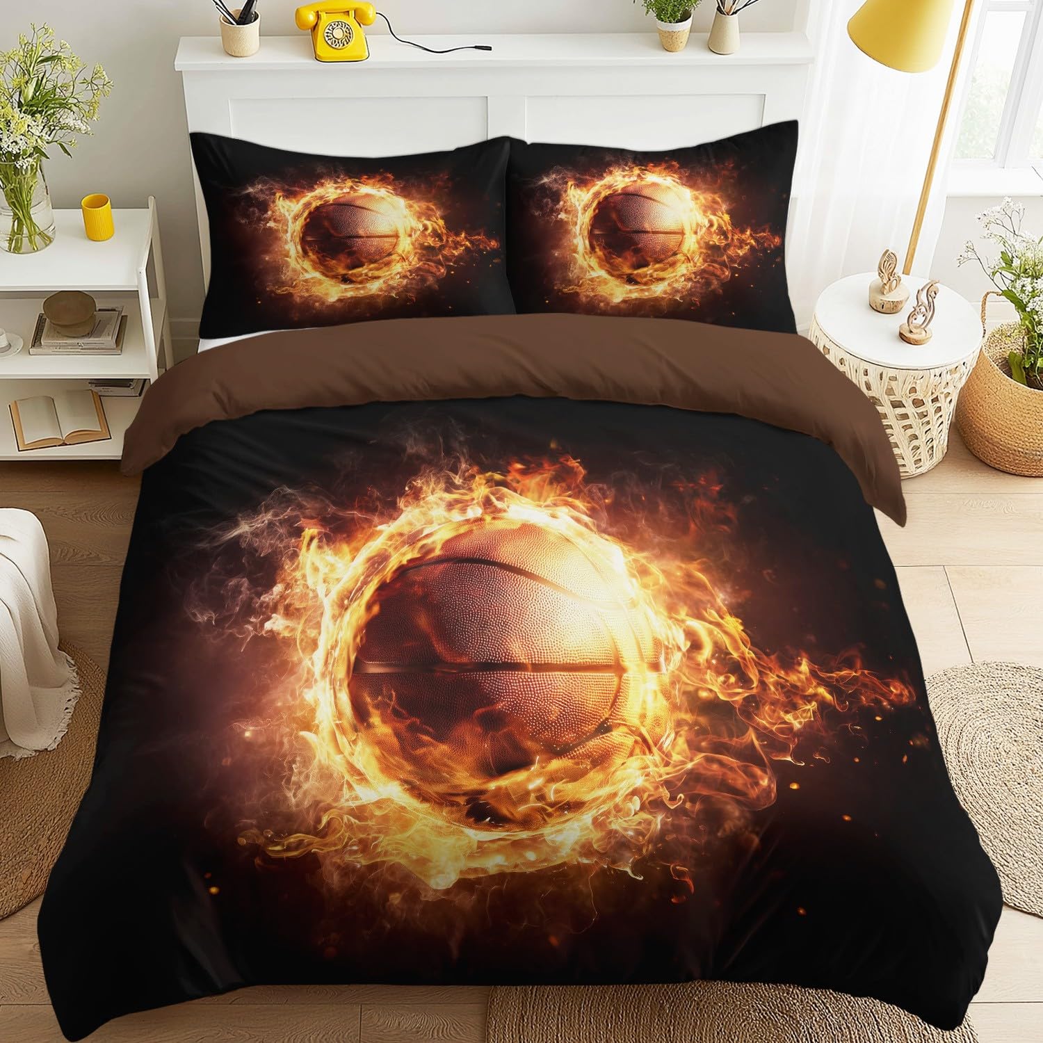 Housse de couette ballon de basket anti-plis grand lit double avec taie d'oreiller