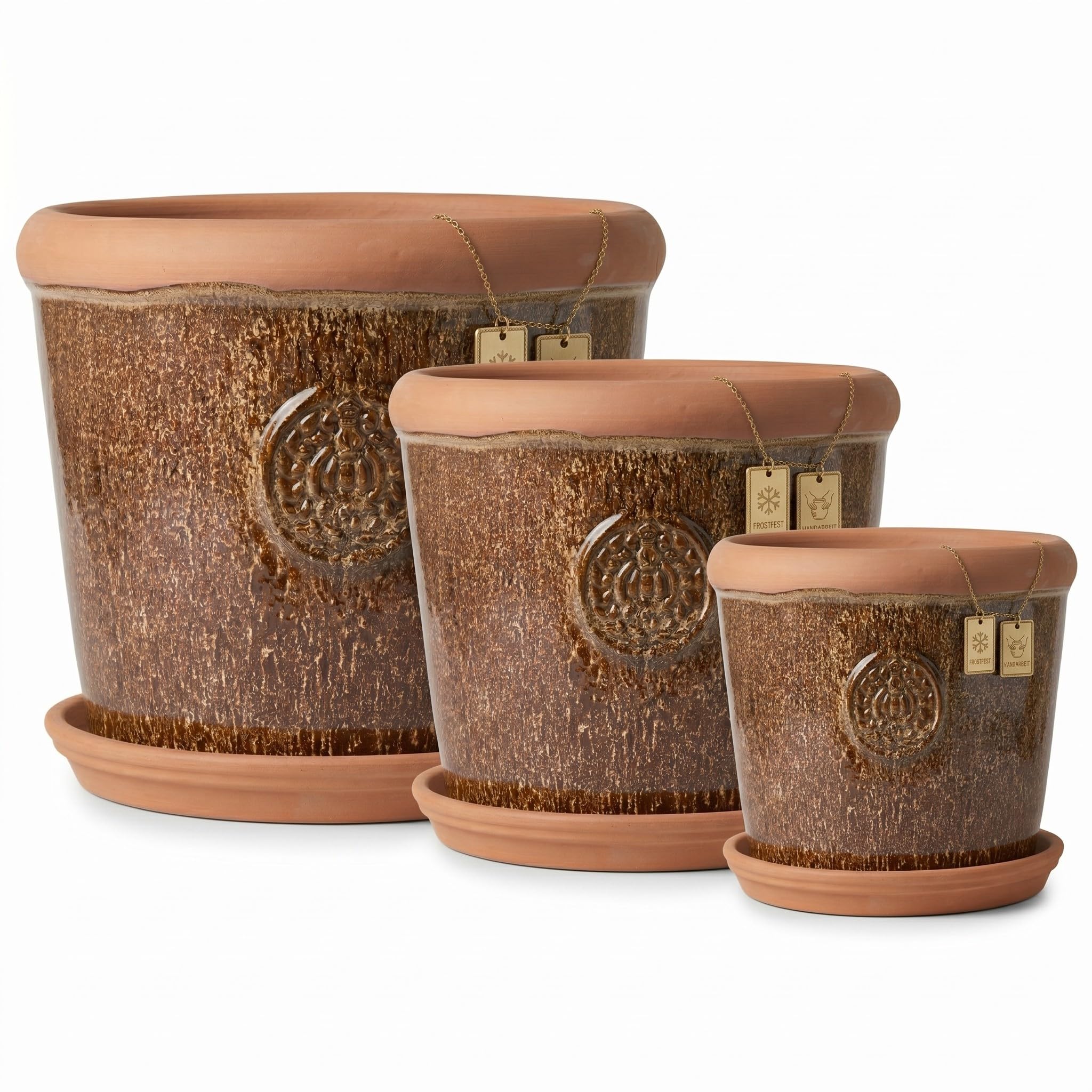 Teramico Pot de fleurs en céramique de qualité supérieure avec soucoupe (marron, 36 cm x 28 cm)